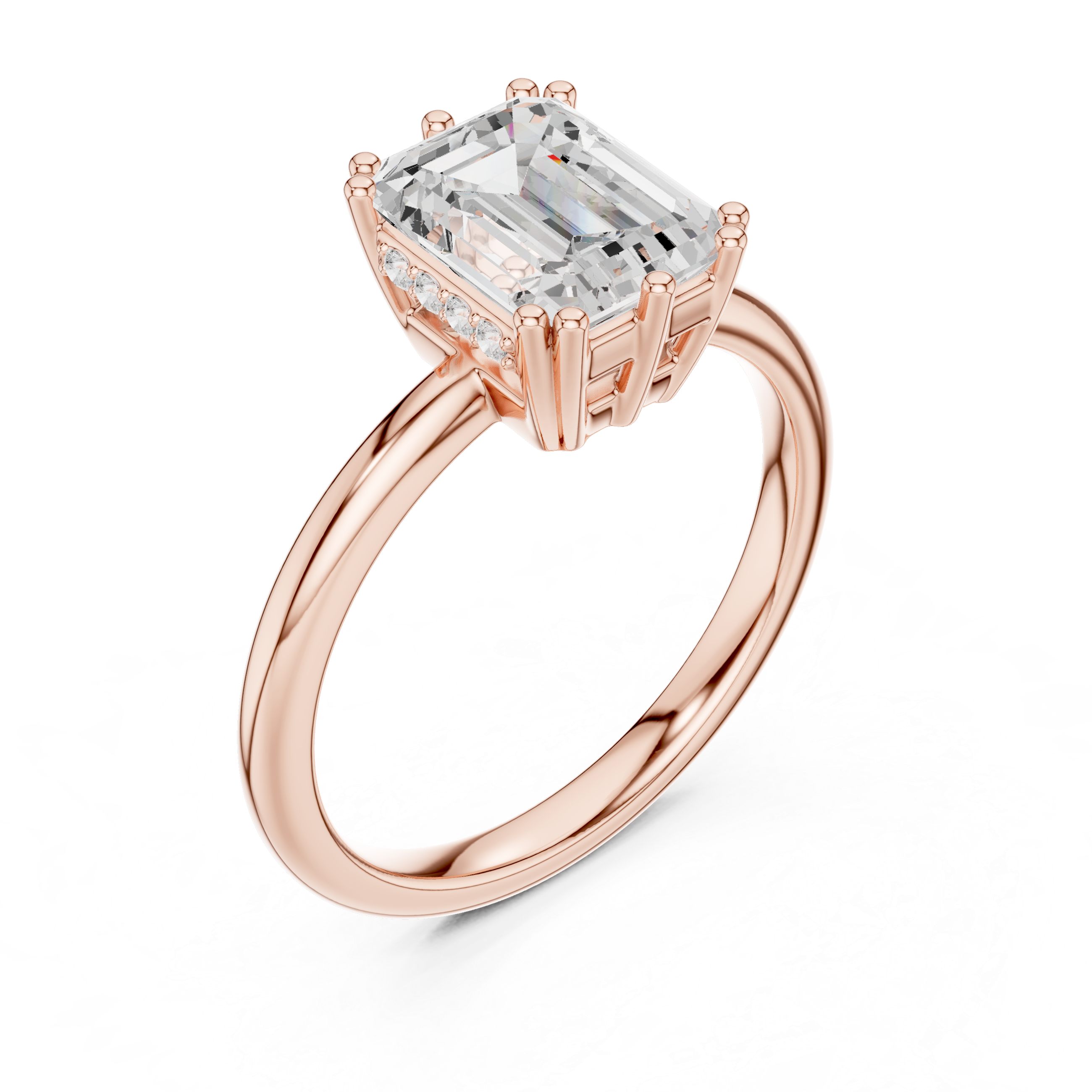 Solitaire Emerald  Diamond Unique Multi-Prong Ring