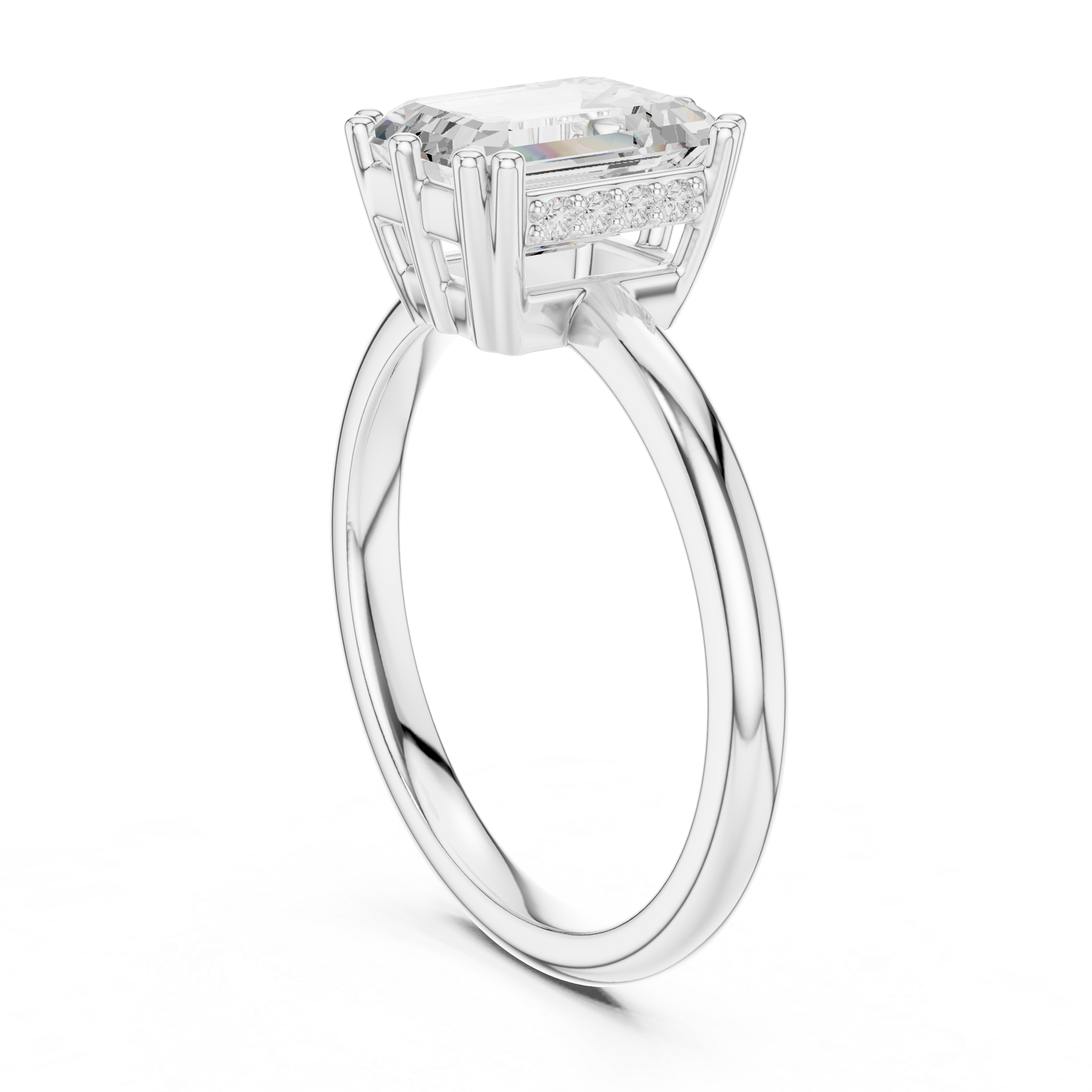 Solitaire Emerald  Diamond Unique Multi-Prong Ring