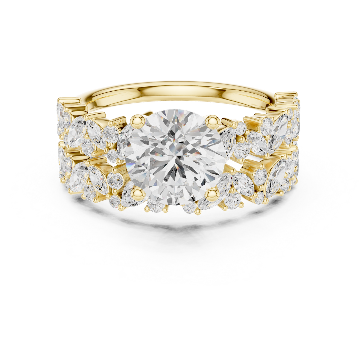 Round Cut Bridal Ring Set With Marquise & Round Diamond Band