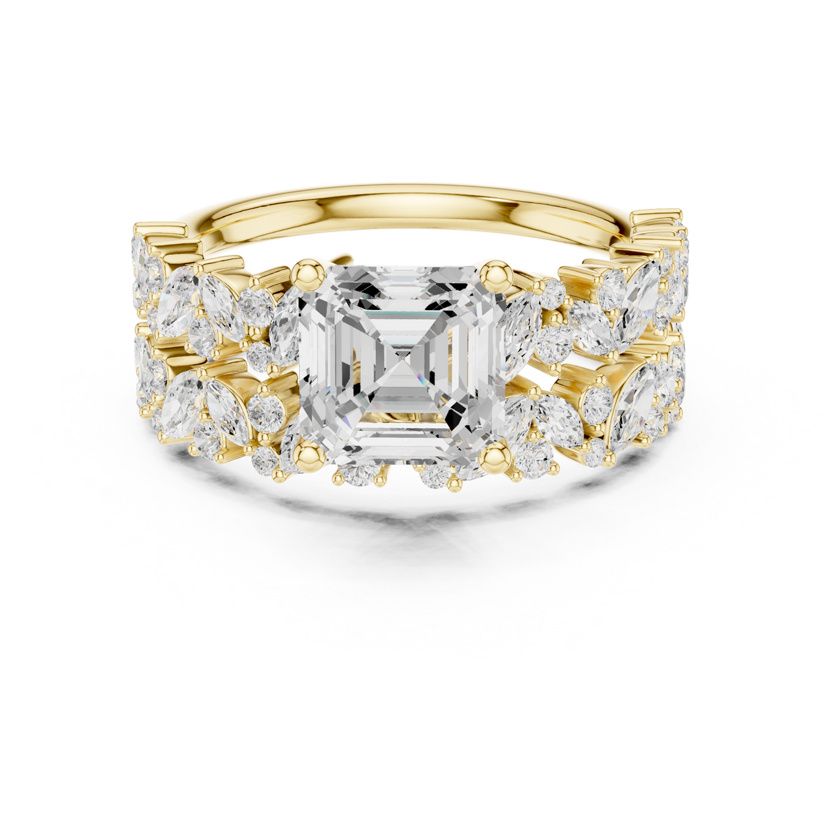 Asscher Cut Bridal Ring Set With Marquise & Round Diamond Band