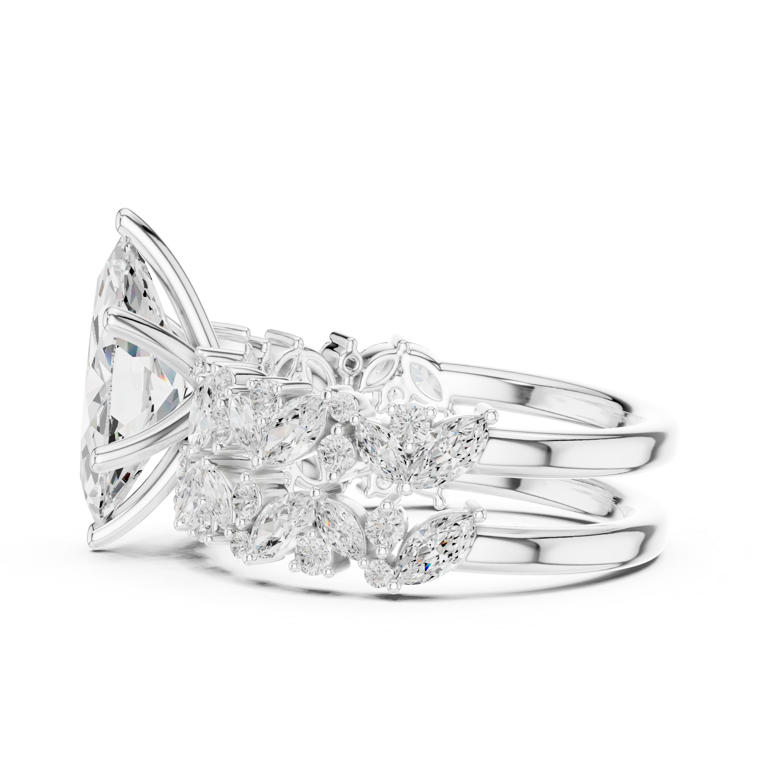 Marquise Cut Bridal Ring Set With Marquise & Round Diamond Band