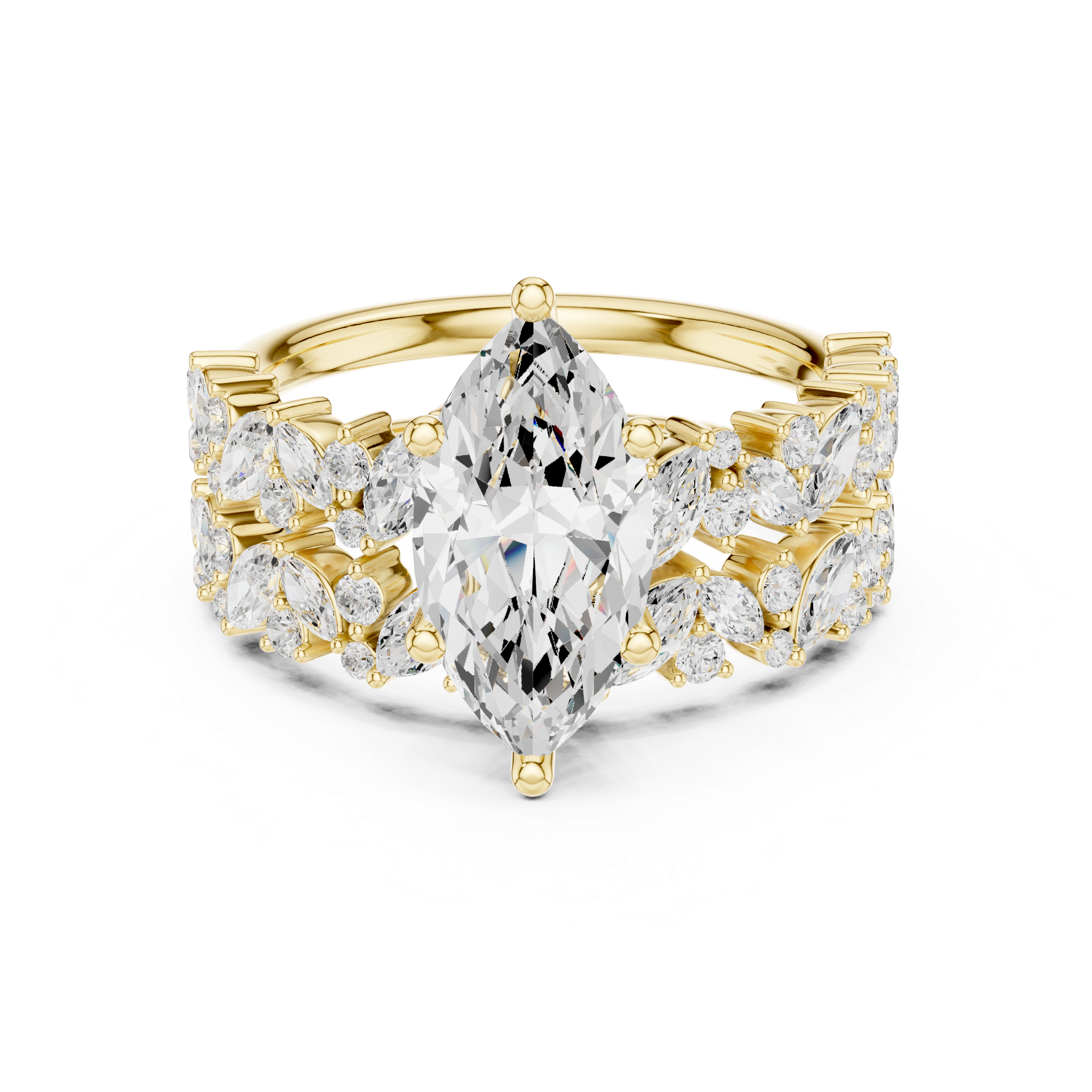 Marquise Cut Bridal Ring Set With Marquise & Round Diamond Band