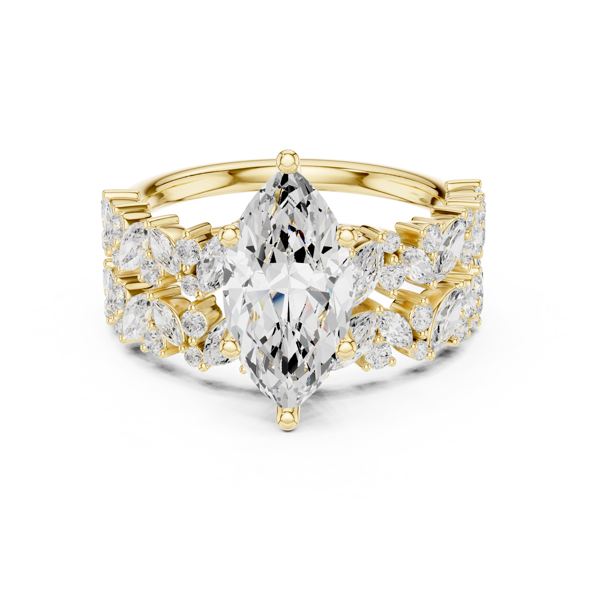 Marquise Cut Bridal Ring Set With Marquise & Round Diamond Band