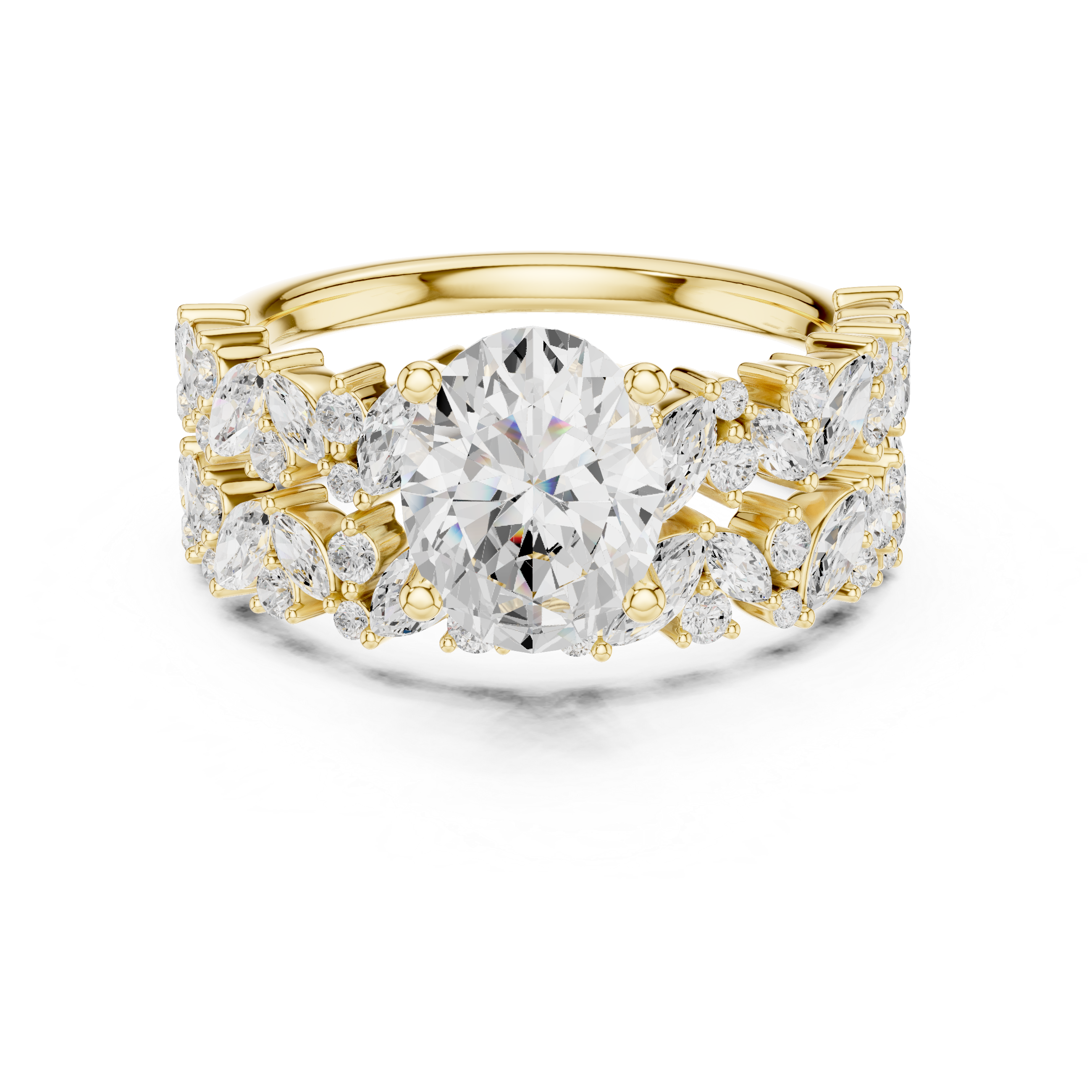 Oval Cut Bridal Ring Set With Marquise & Round Diamond Band