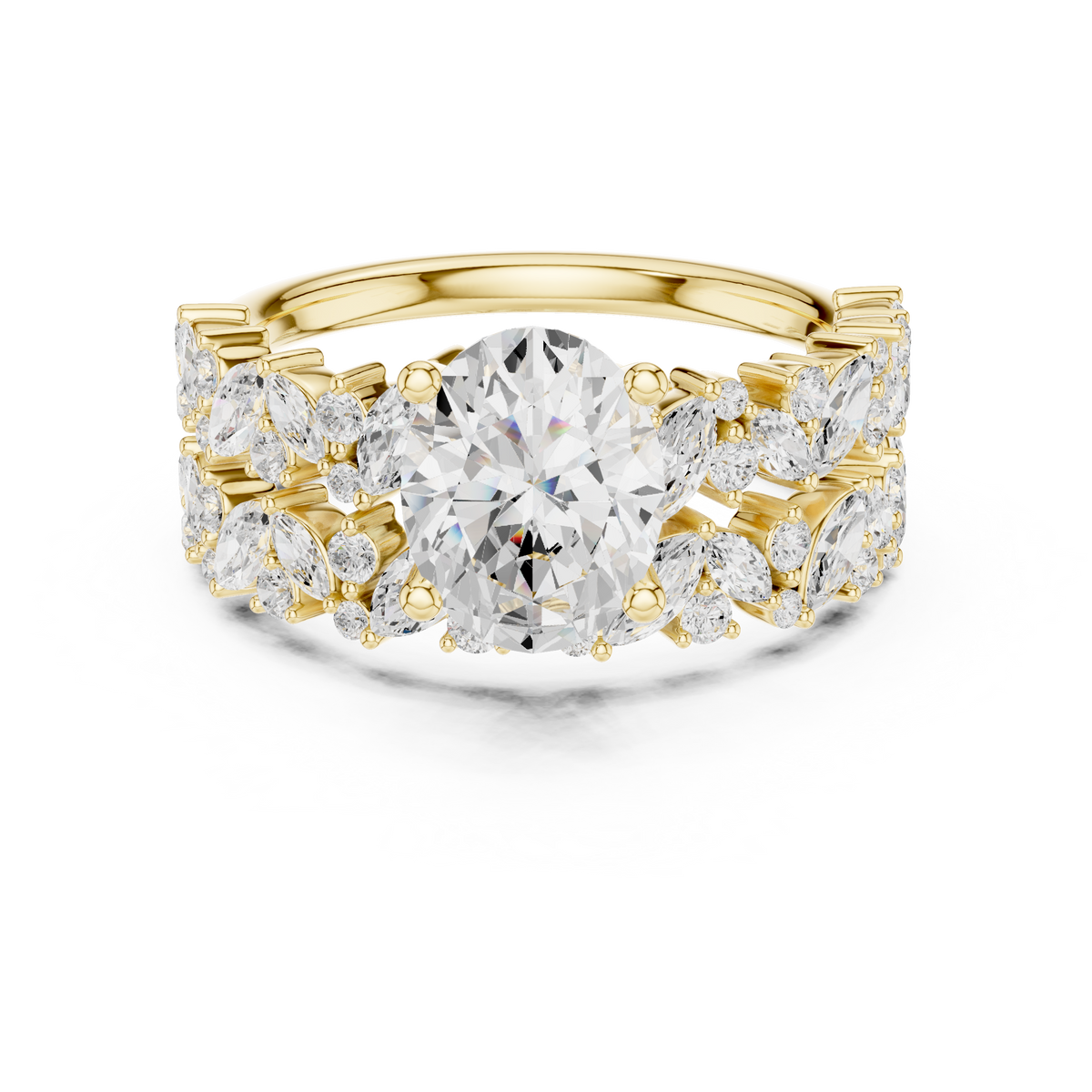 Oval Cut Bridal Ring Set With Marquise & Round Diamond Band
