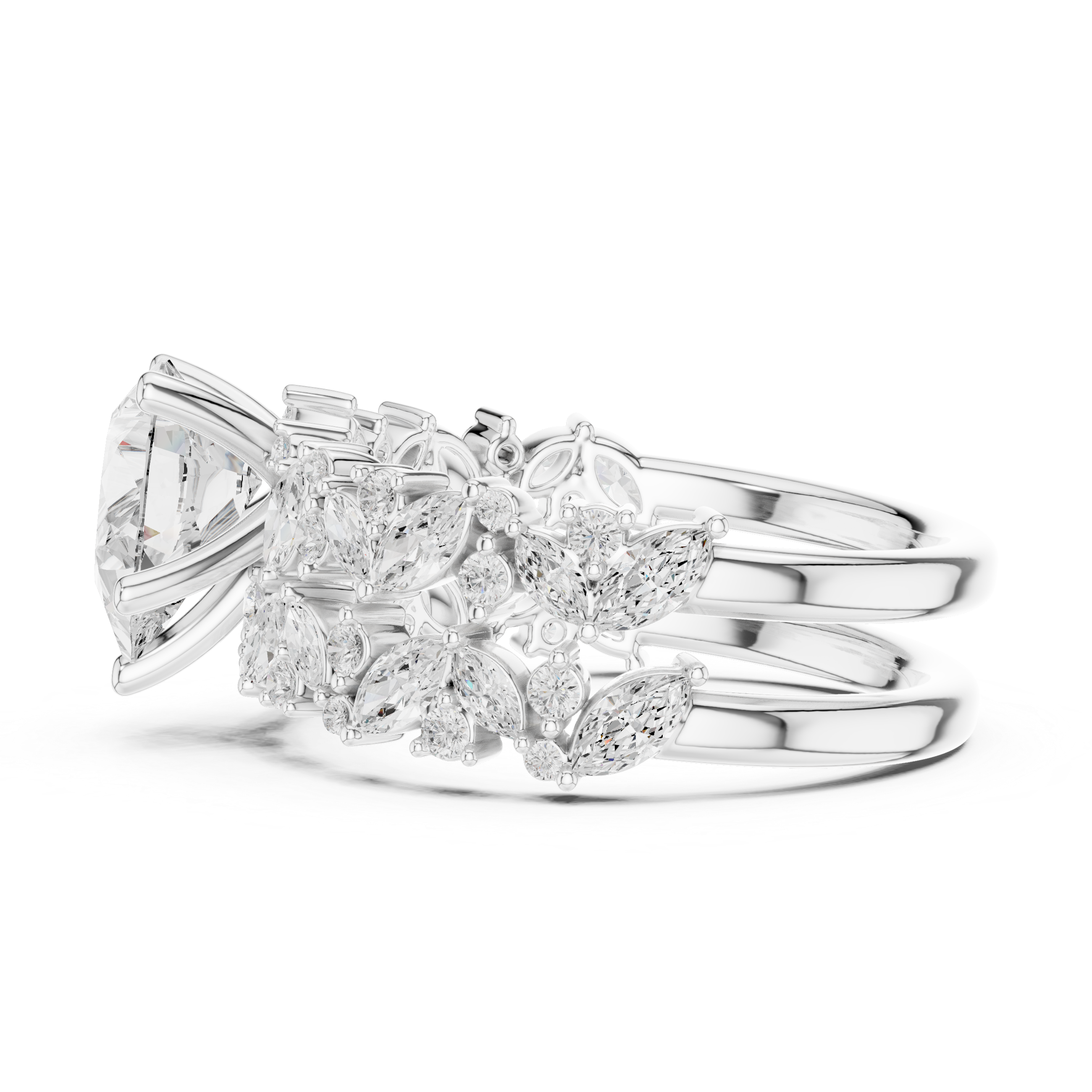 Pear Cut Bridal Ring Set With Marquise & Round Diamond Band