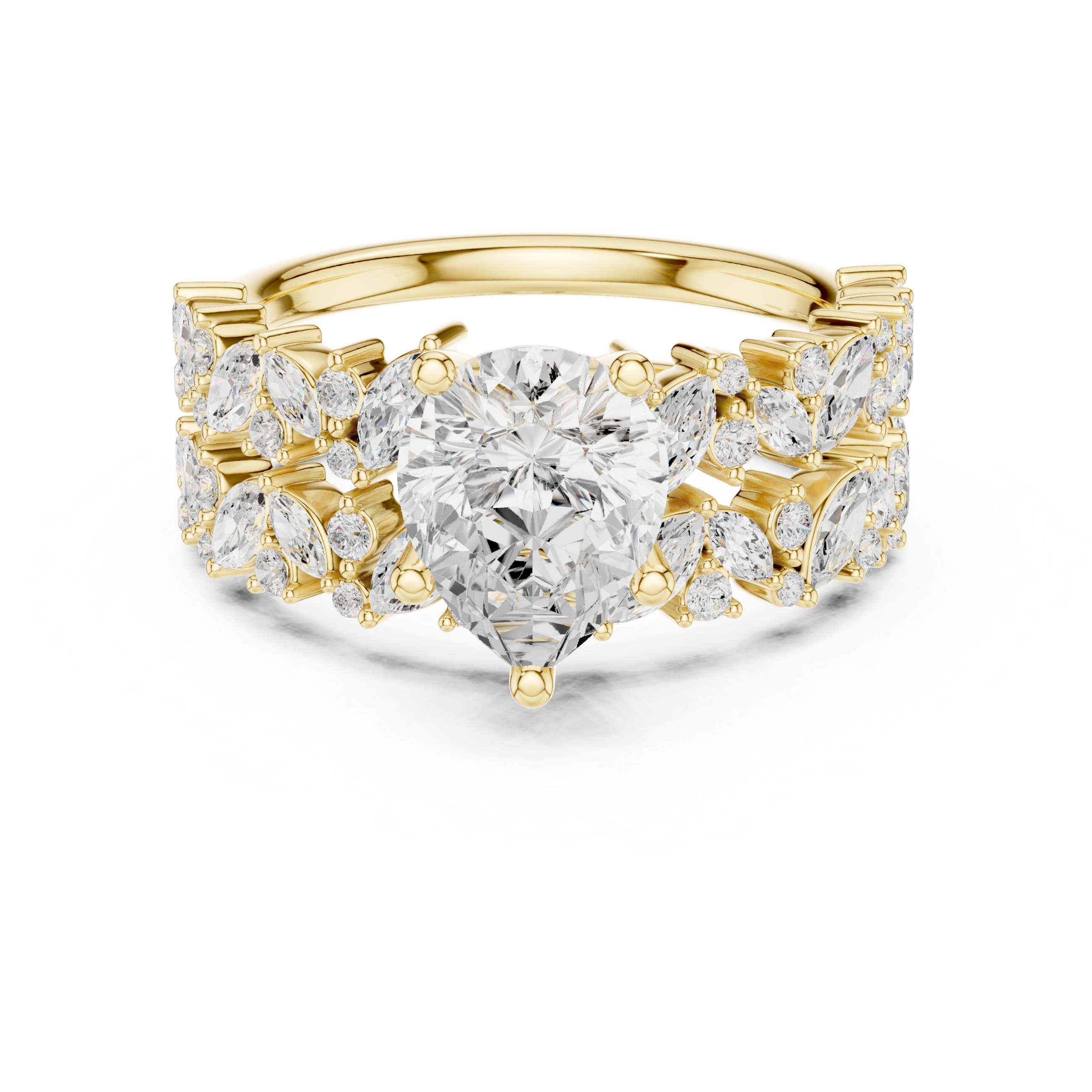Pear Cut Bridal Ring Set With Marquise & Round Diamond Band