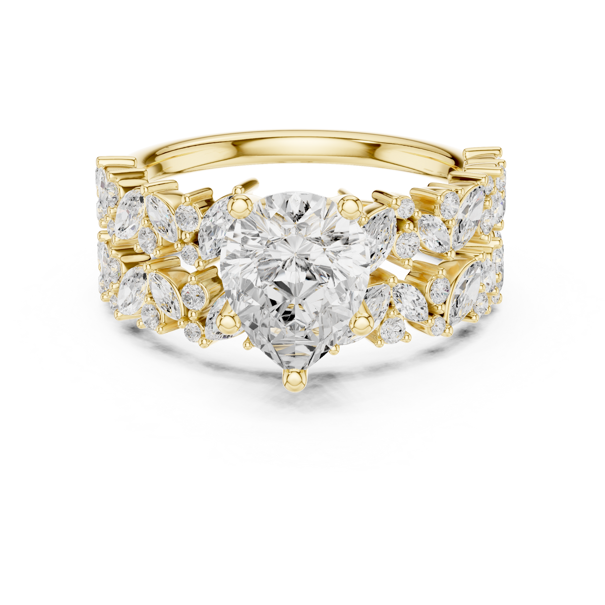 Pear Cut Bridal Ring Set With Marquise & Round Diamond Band