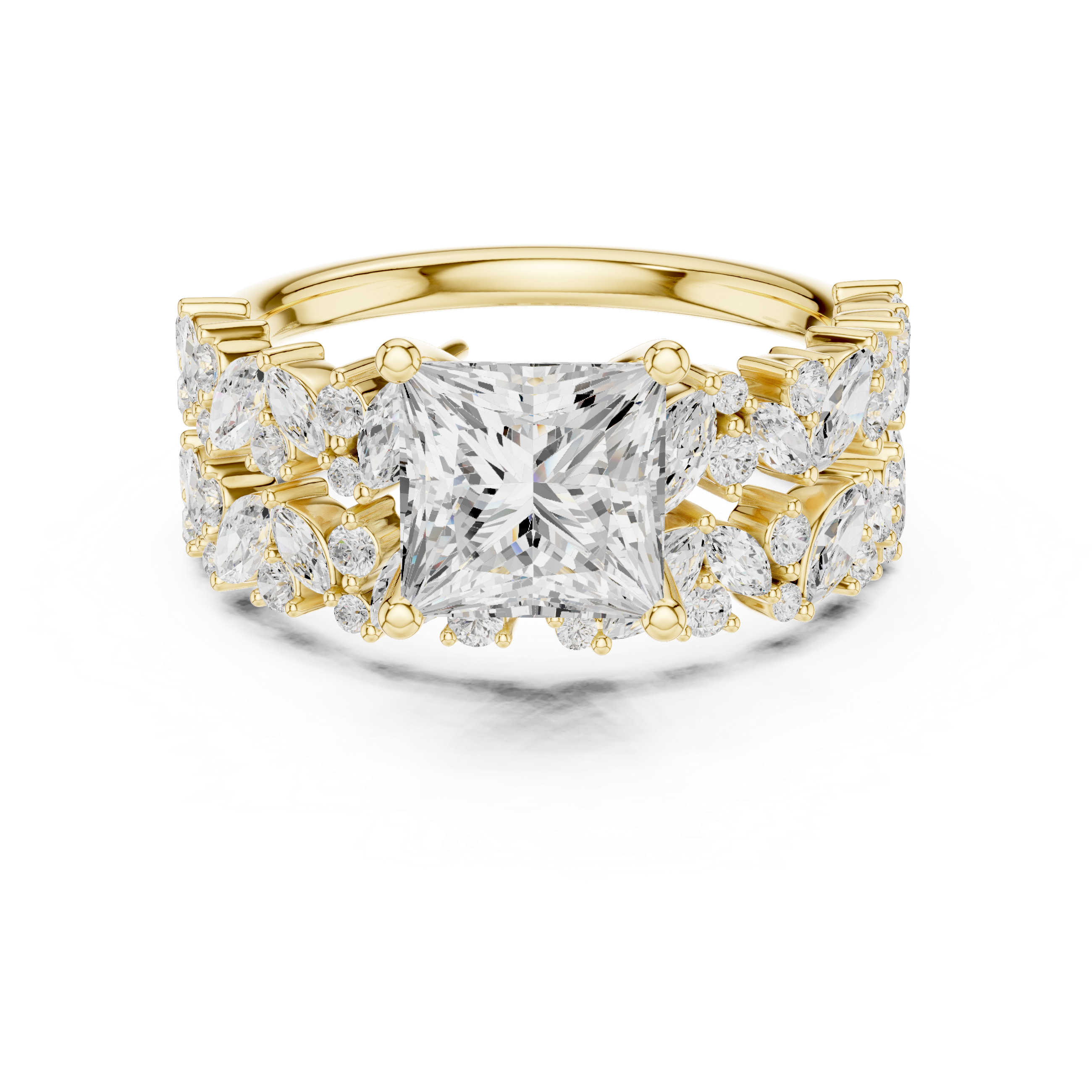 Princess Cut Bridal Ring Set With Marquise & Round Diamond Band