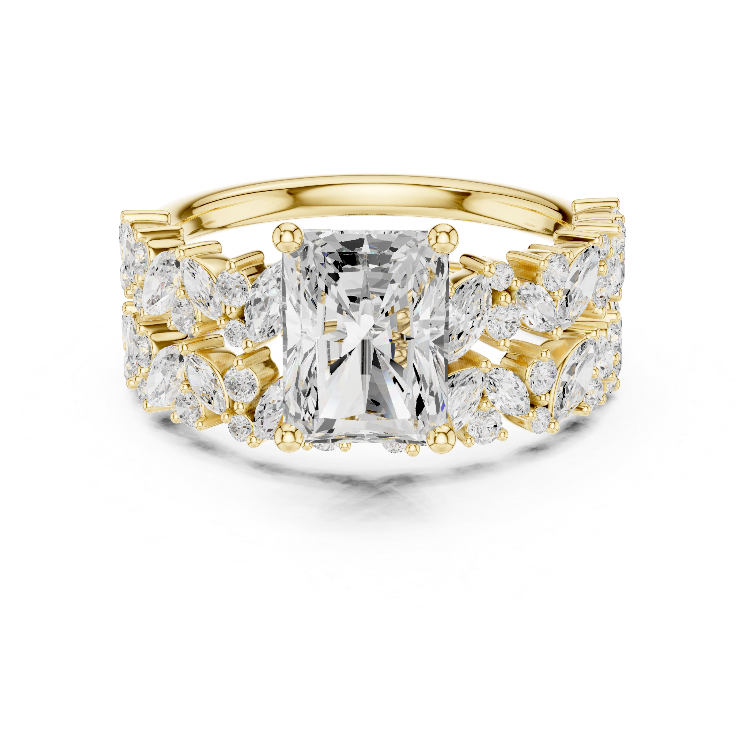 Radiant Cut Bridal Ring Set With Marquise & Round Diamond Band