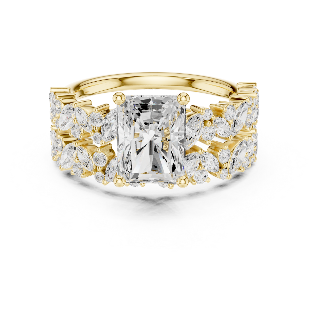 Radiant Cut Bridal Ring Set With Marquise & Round Diamond Band