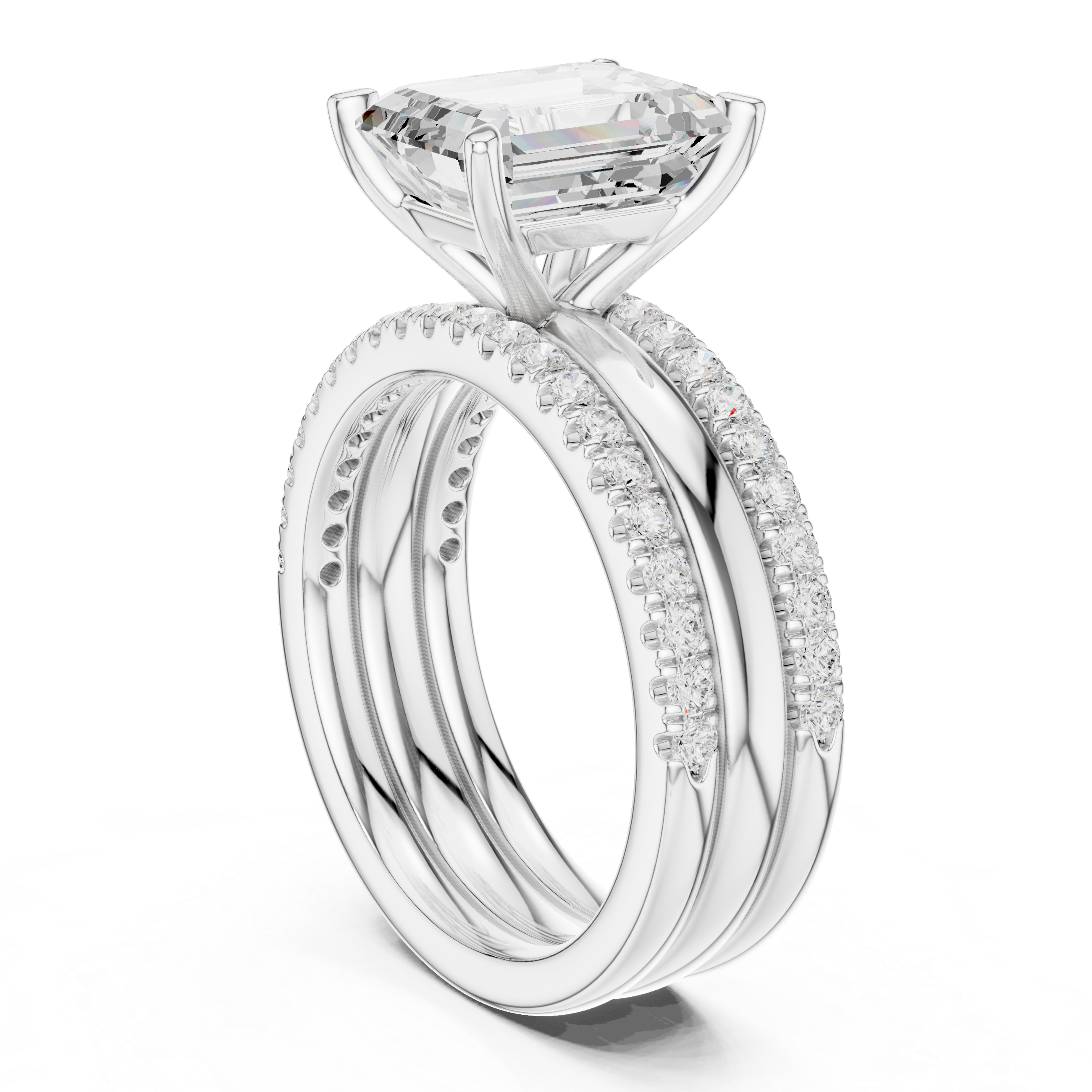 Emerald Cut Diamond Trio Bridal Ring Set