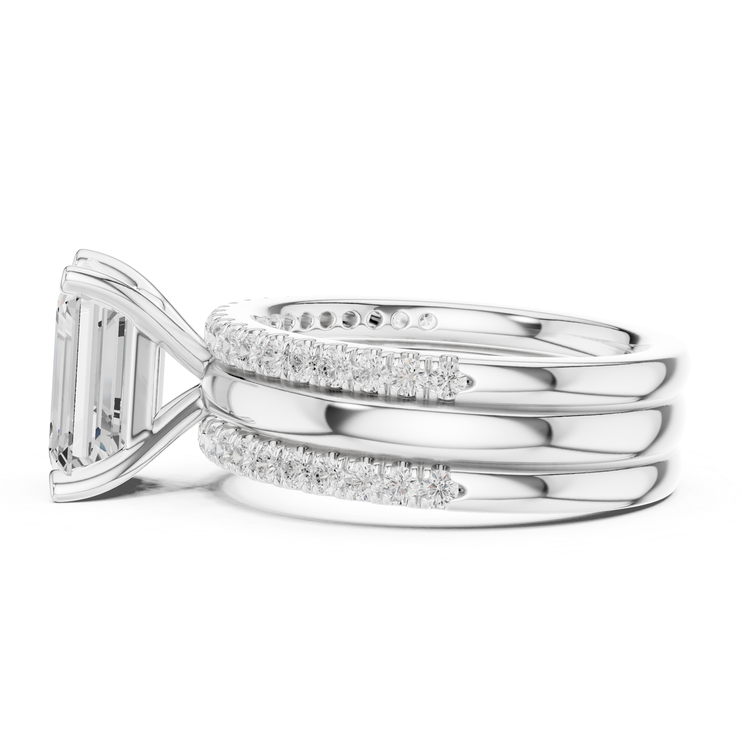 Emerald Cut Diamond Trio Bridal Ring Set