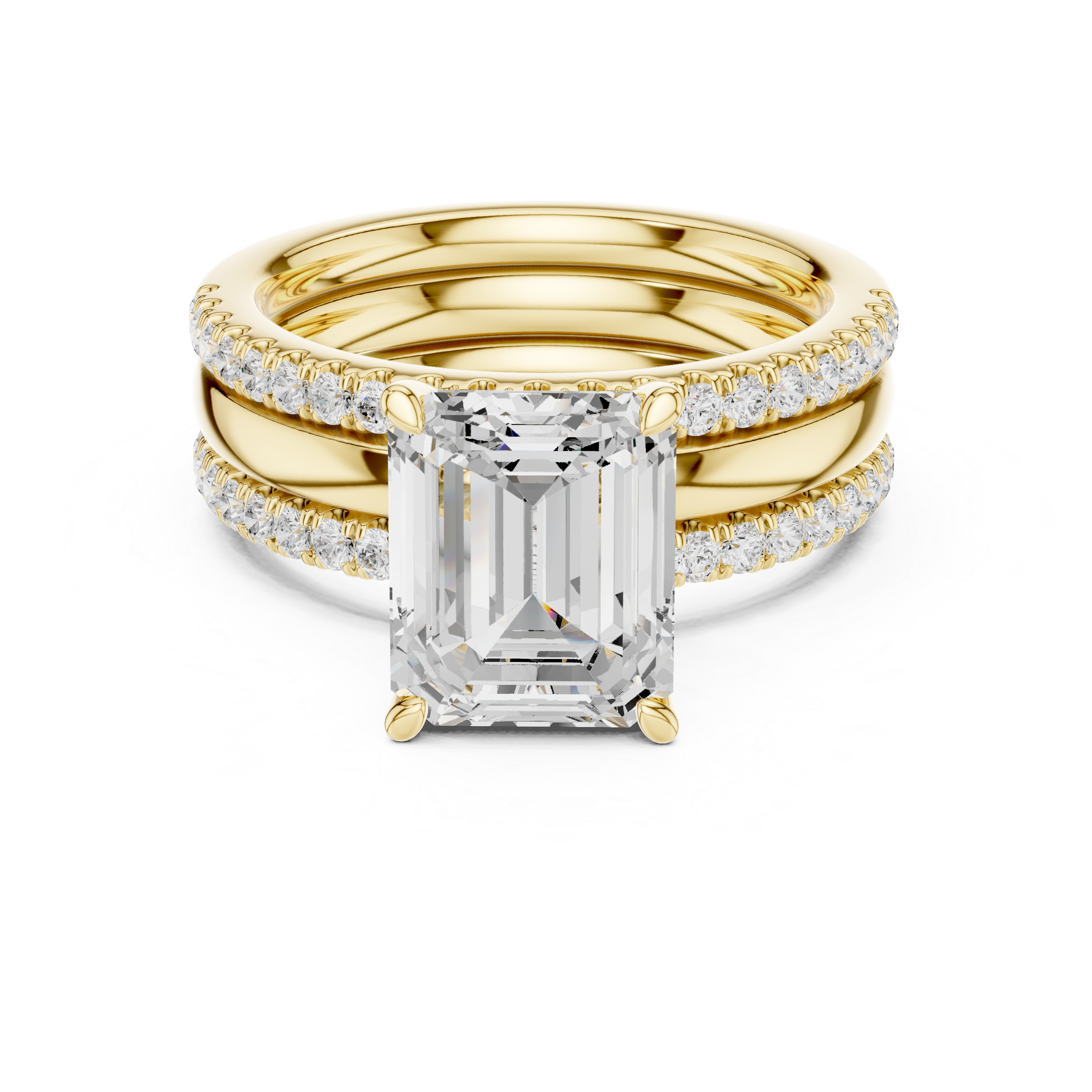Emerald Cut Diamond Trio Bridal Ring Set