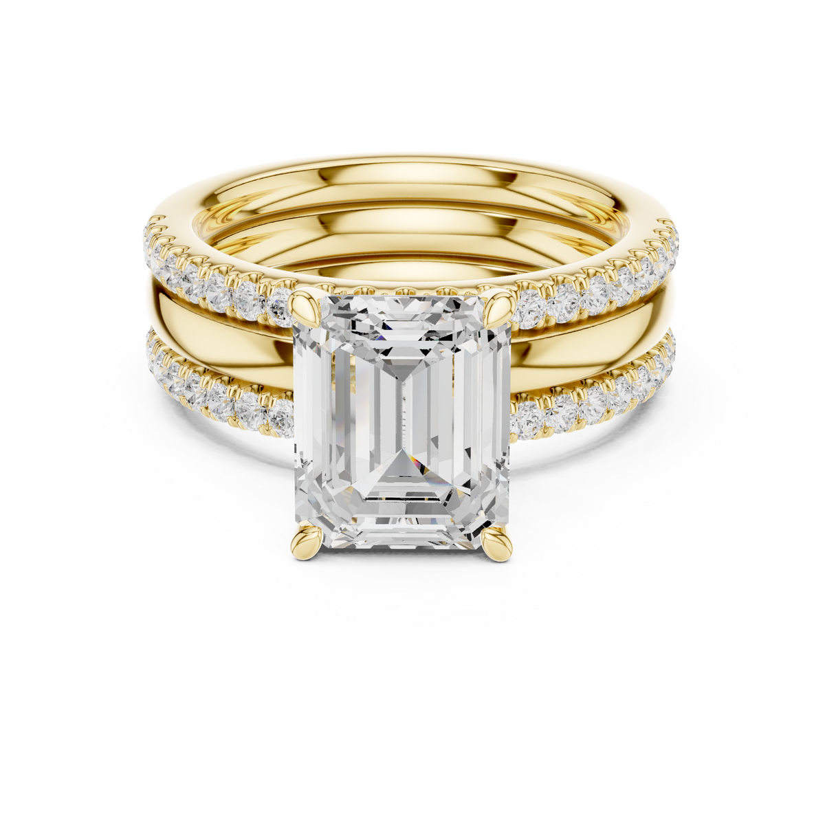 Emerald Cut Diamond Trio Bridal Ring Set