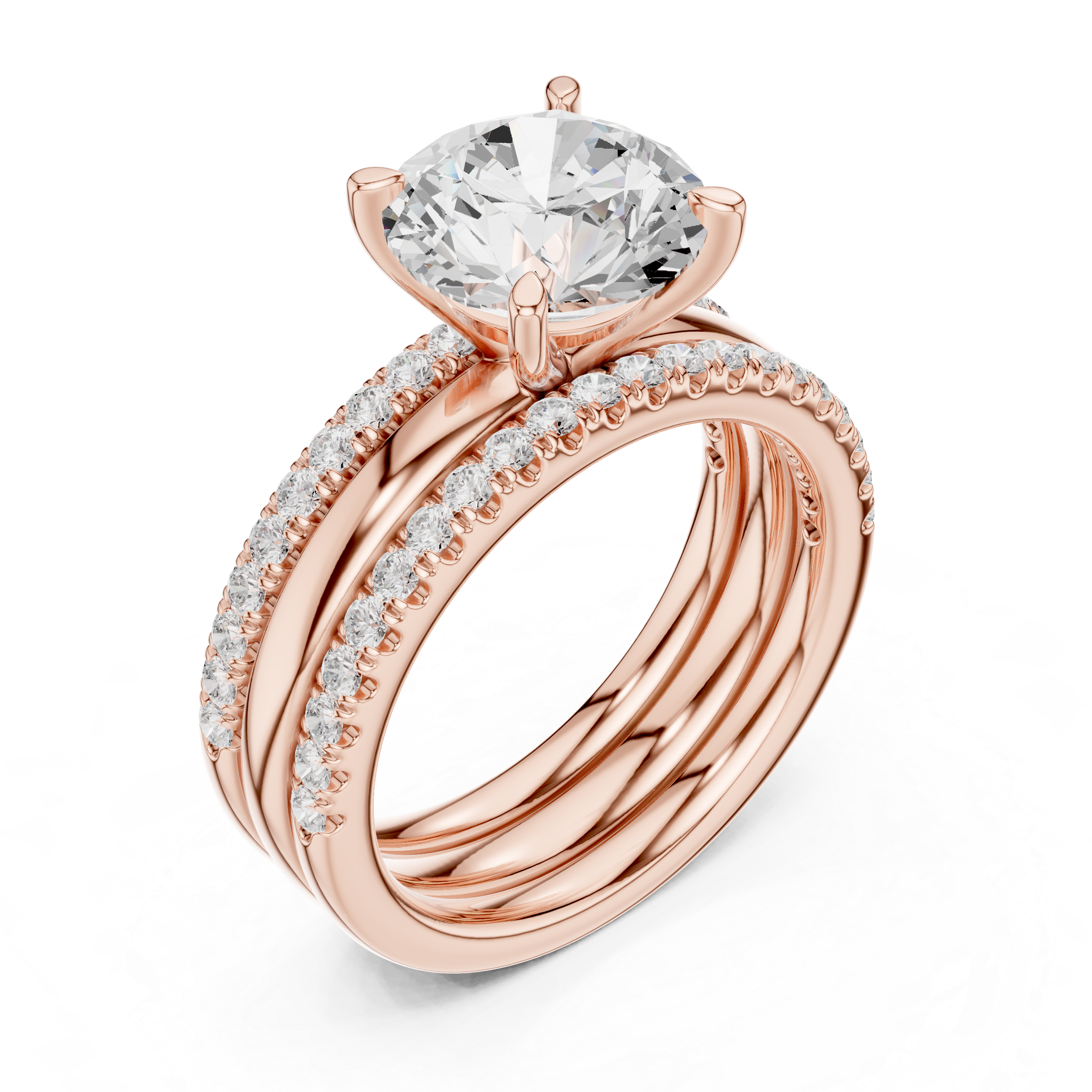 Round Cut Diamond Trio Bridal Ring Set