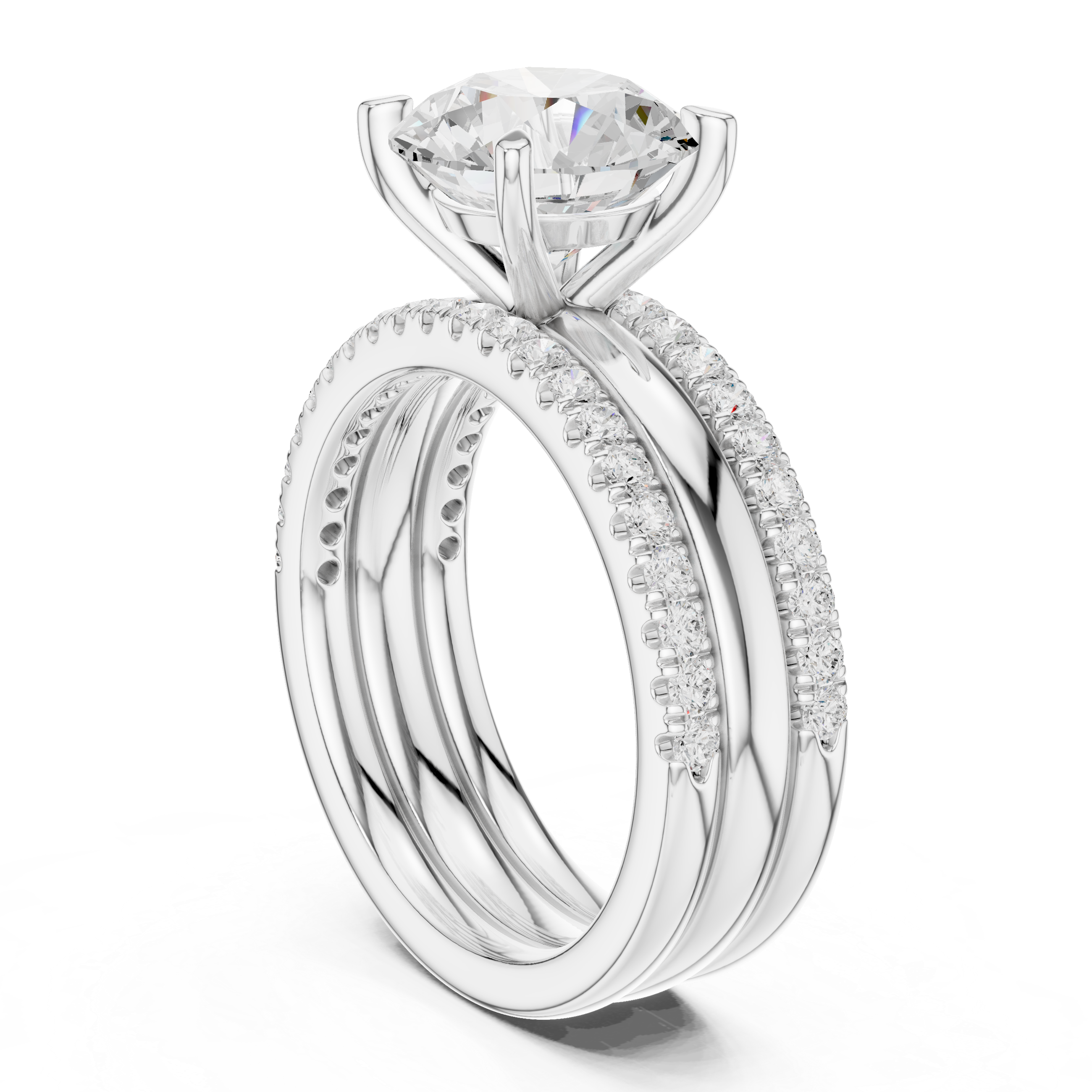 Round Cut Diamond Trio Bridal Ring Set