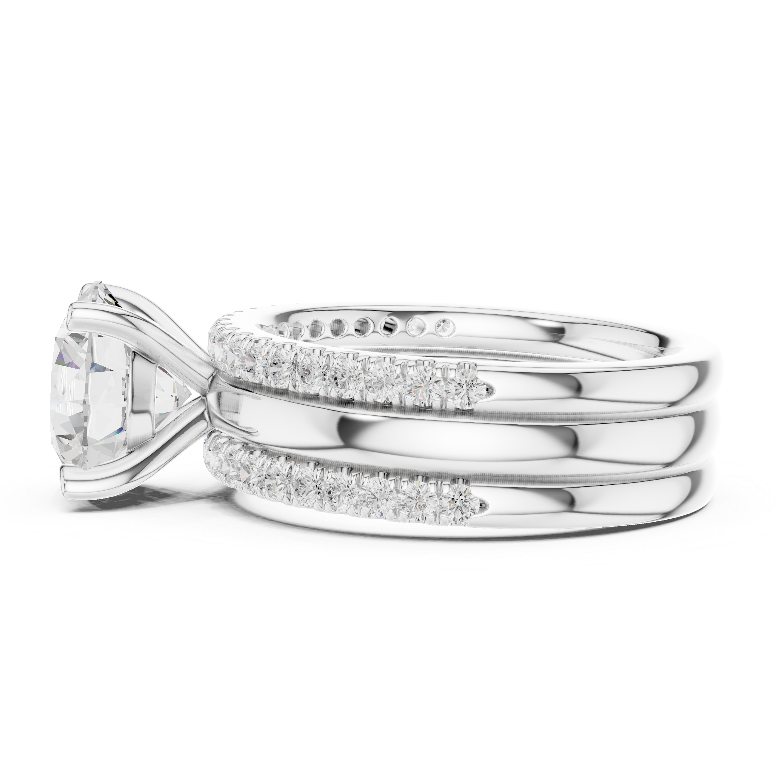 Round Cut Diamond Trio Bridal Ring Set