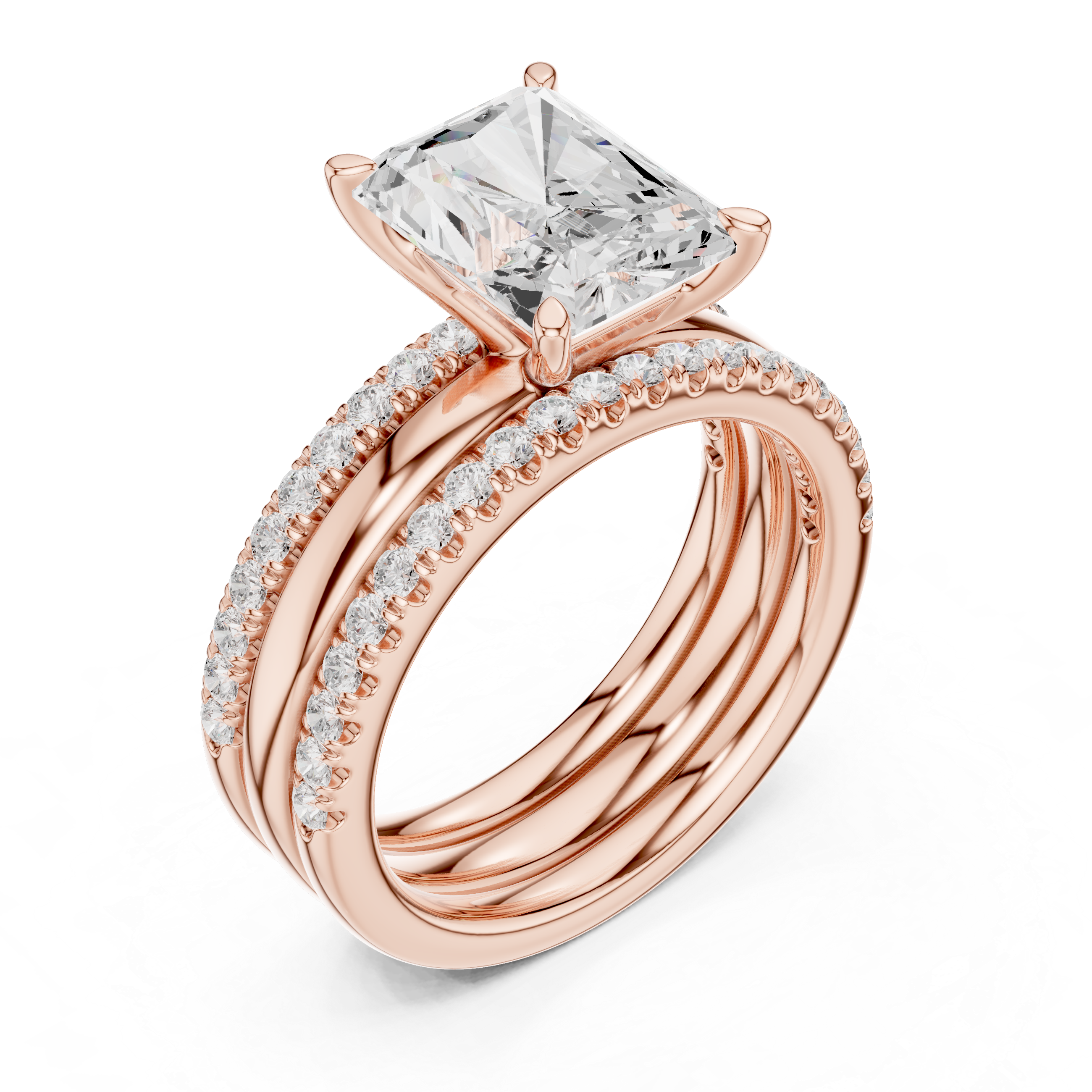 Radiant Cut Diamond Trio Bridal Ring Set