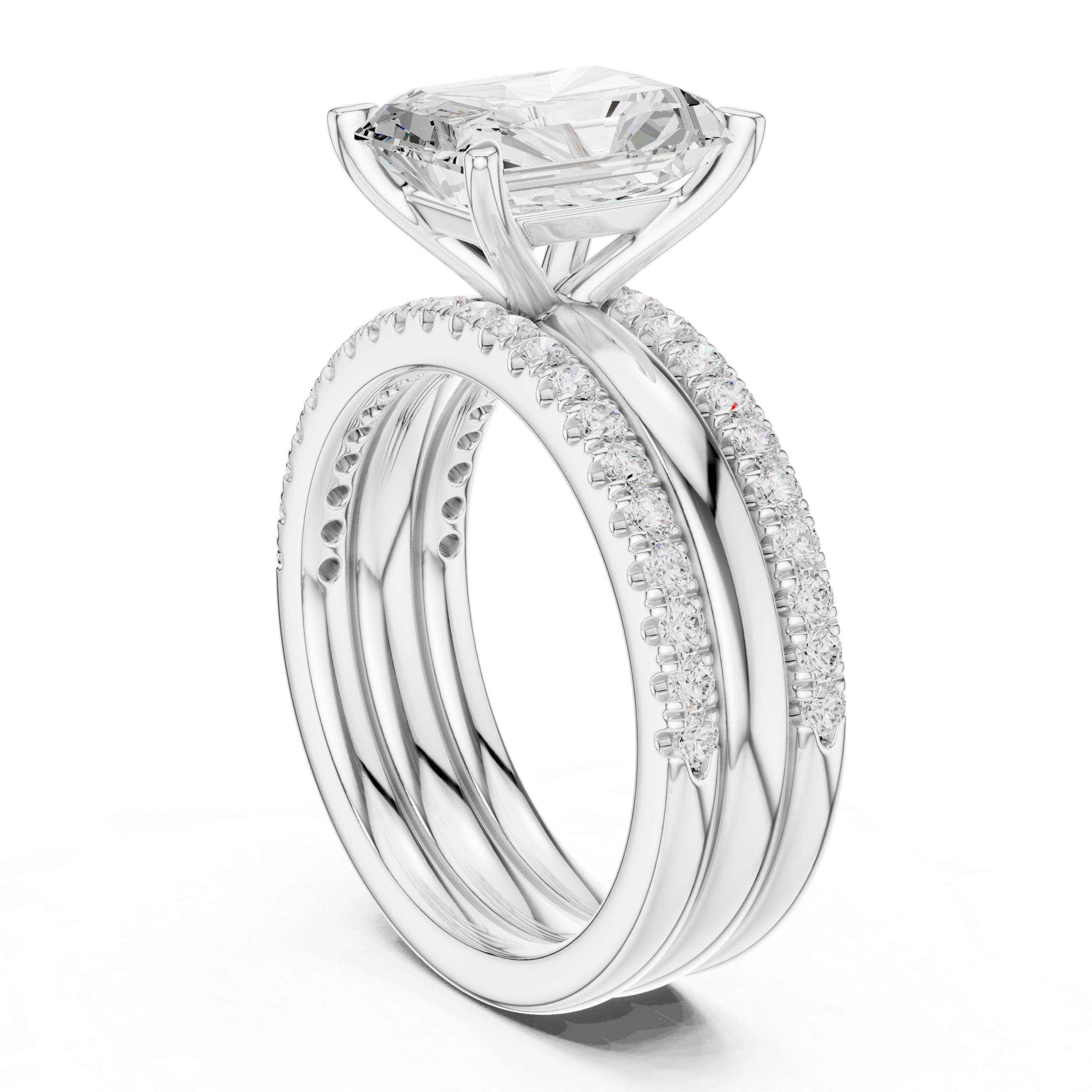Radiant Cut Diamond Trio Bridal Ring Set