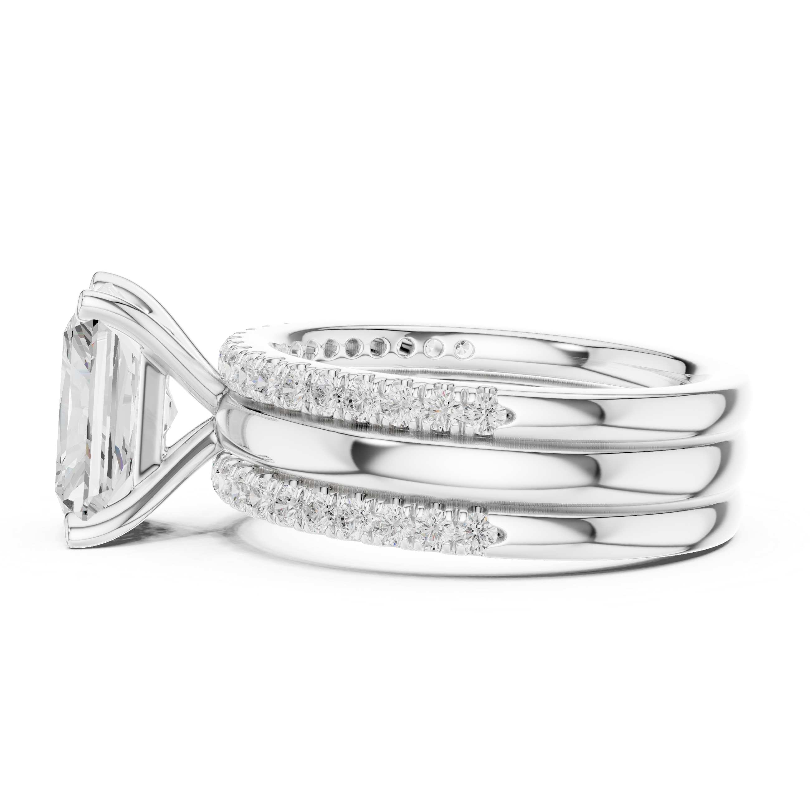 Radiant Cut Diamond Trio Bridal Ring Set