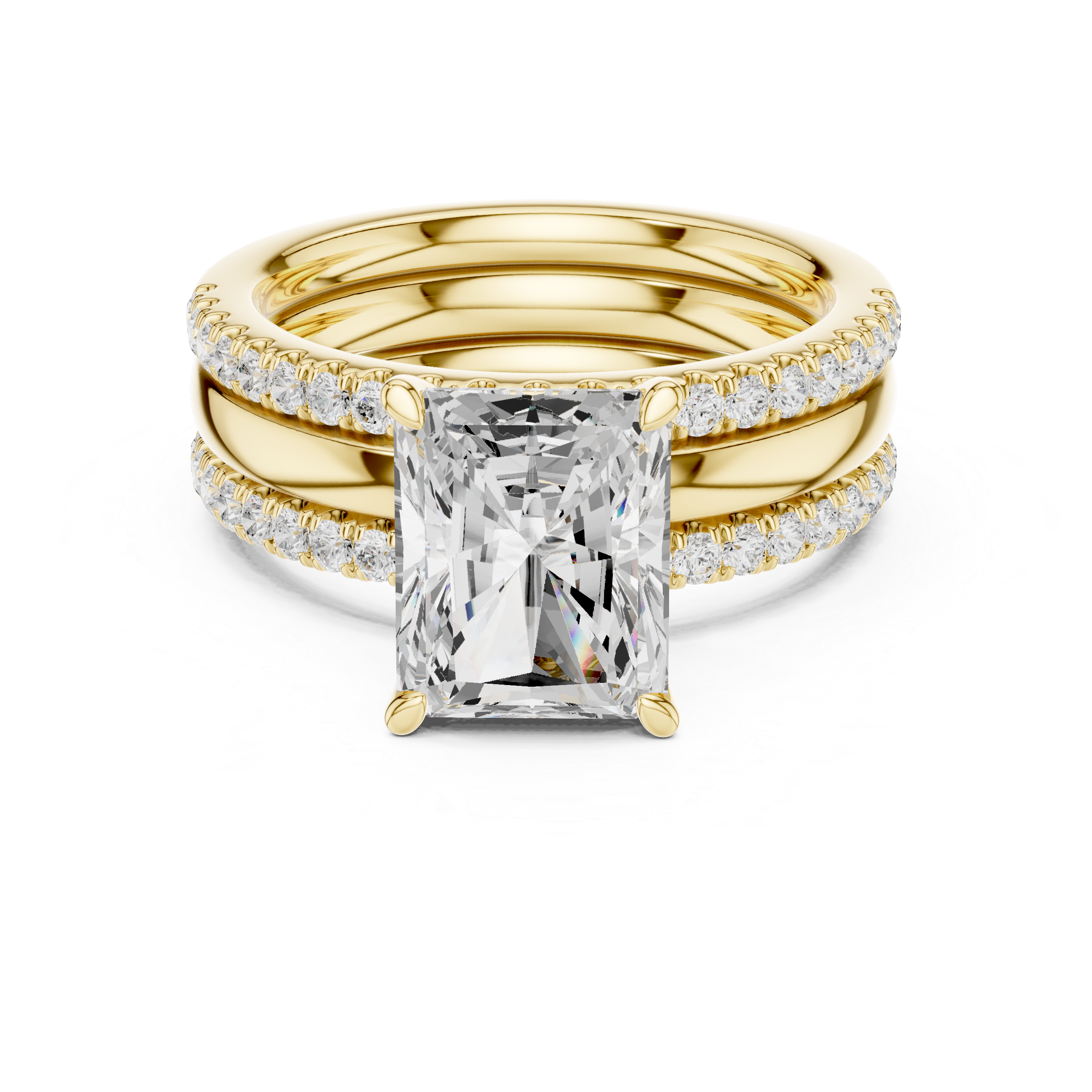 Radiant Cut Diamond Trio Bridal Ring Set
