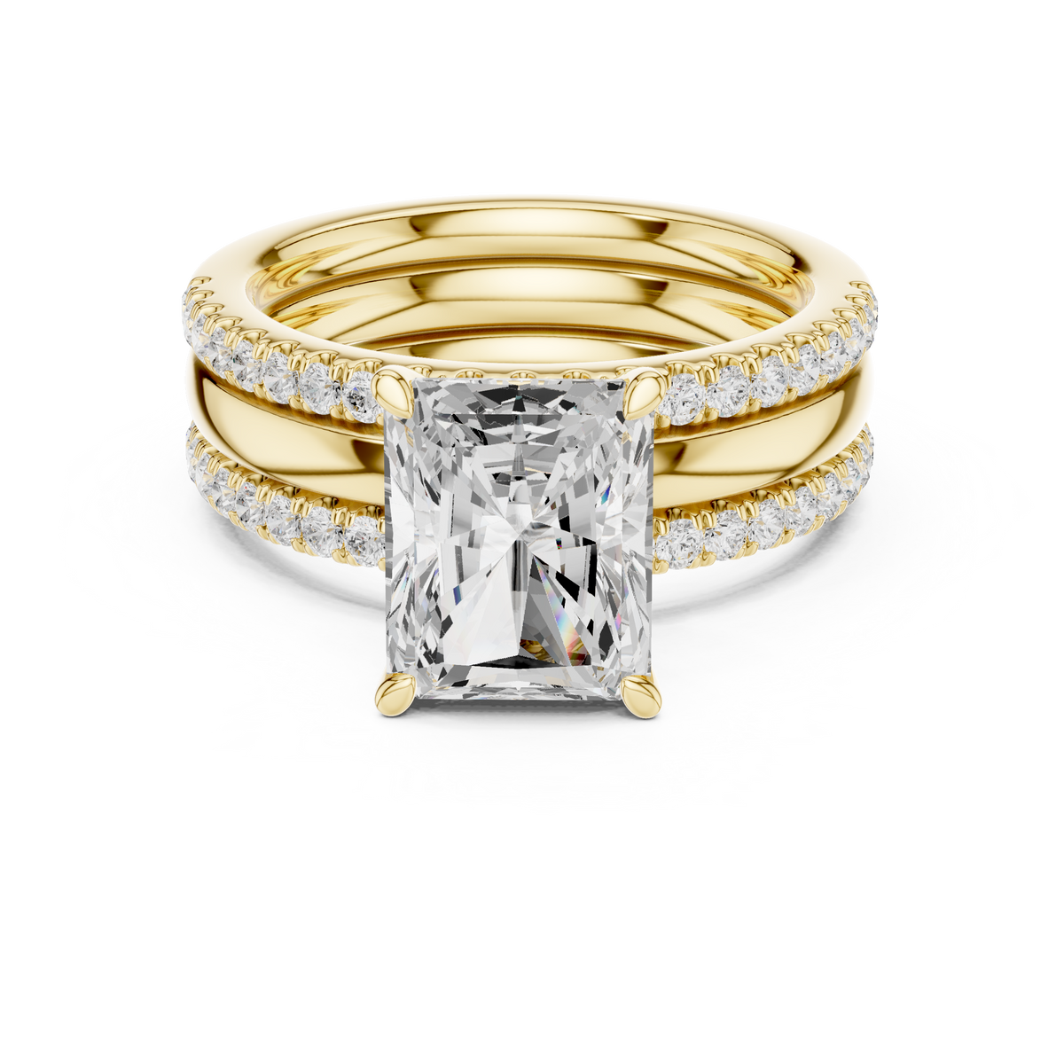 Radiant Cut Diamond Trio Bridal Ring Set