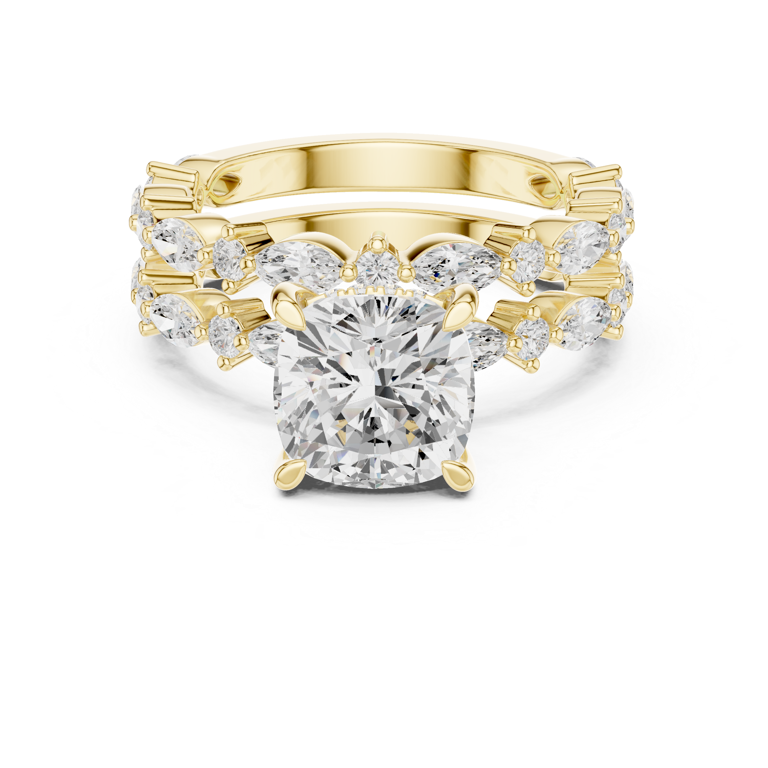 Cushion Diamond Double Band Marquise Accent Ring Set