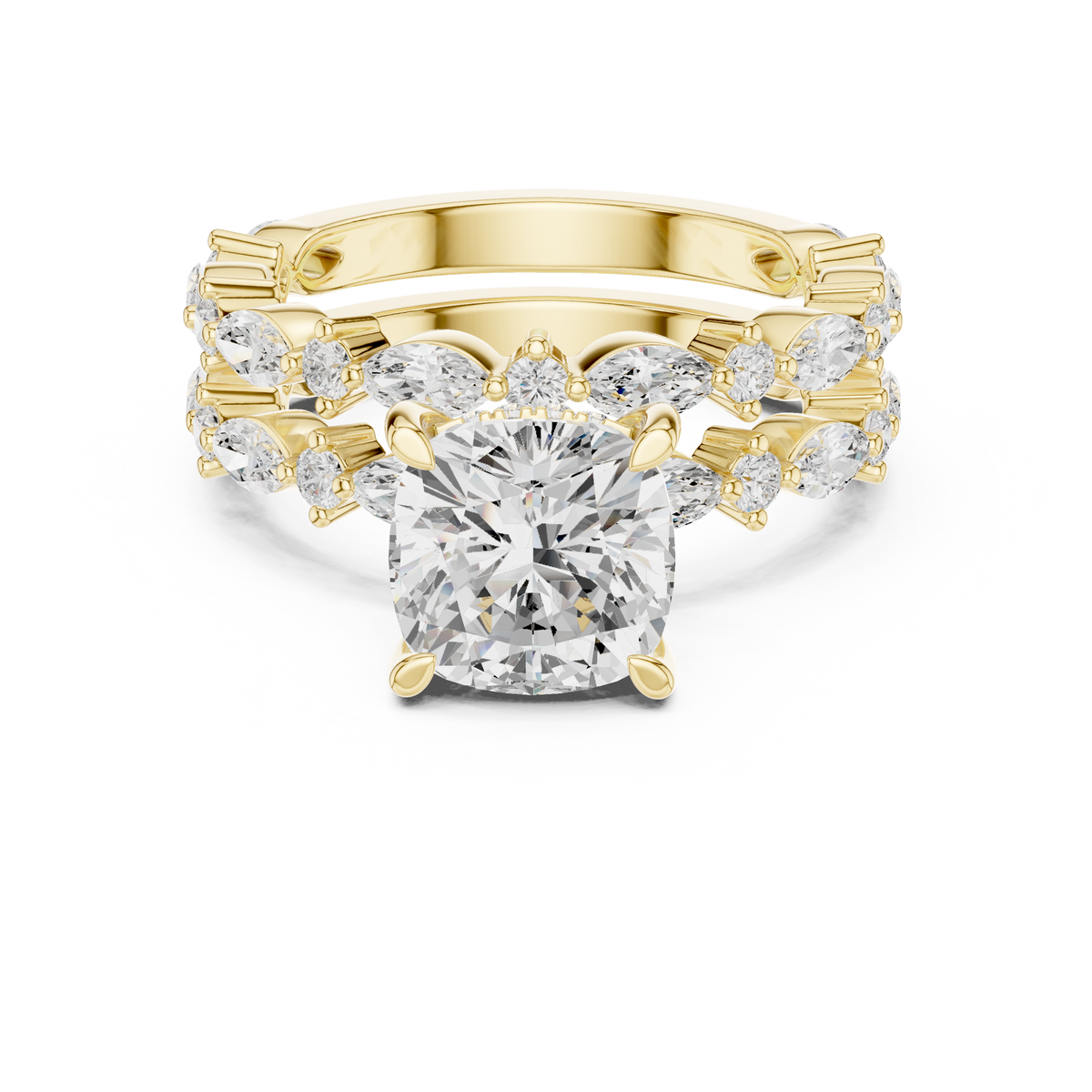 Cushion Diamond Double Band Marquise Accent Ring Set