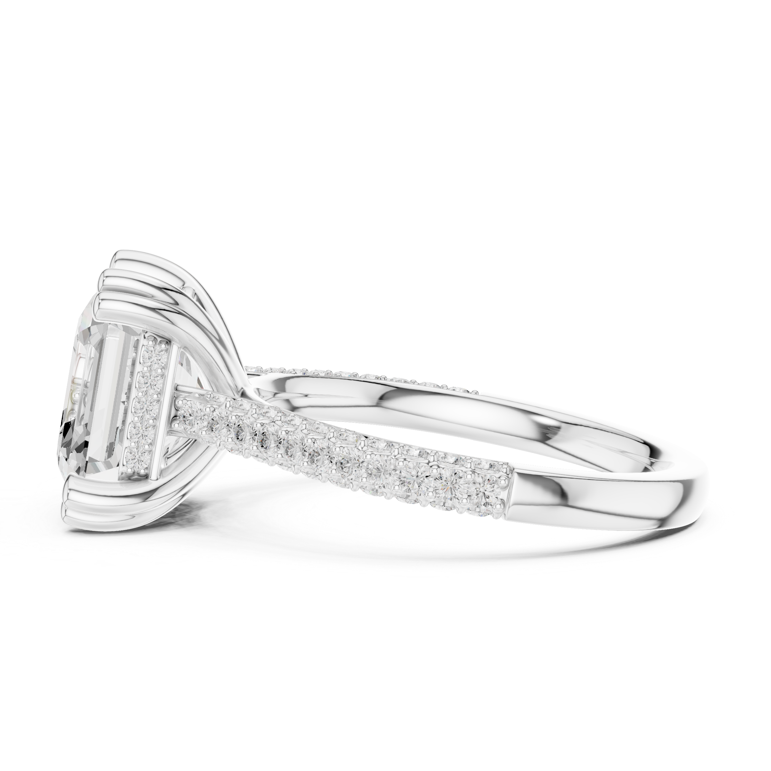 Asscher Diamond Triple-Row Pave Set Engagement Ring