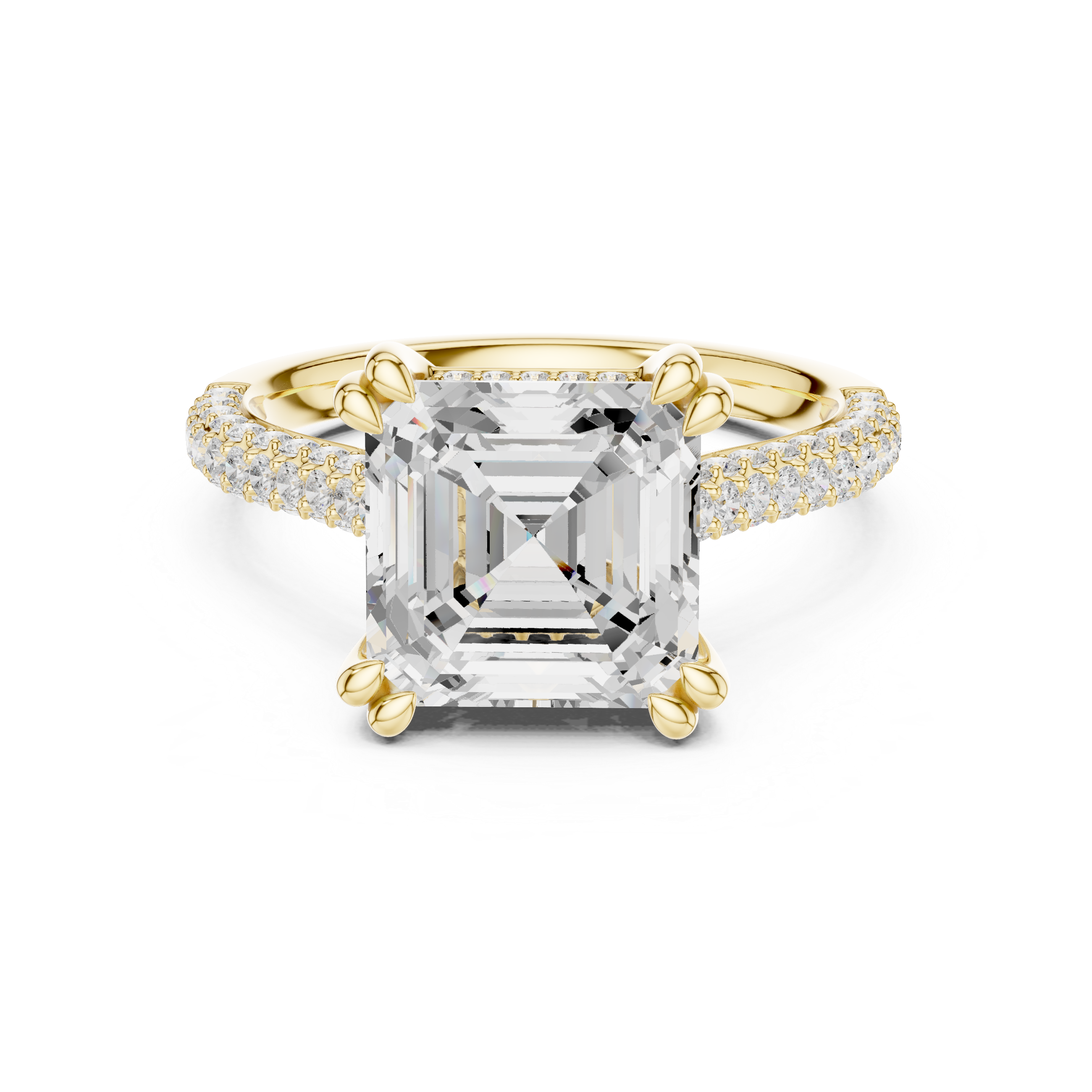 Asscher Diamond Triple-Row Pave Set Engagement Ring