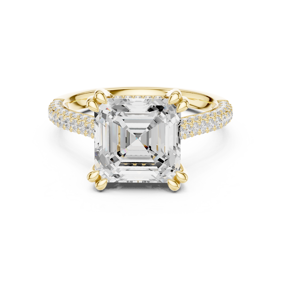 Asscher Diamond Triple-Row Pave Set Engagement Ring