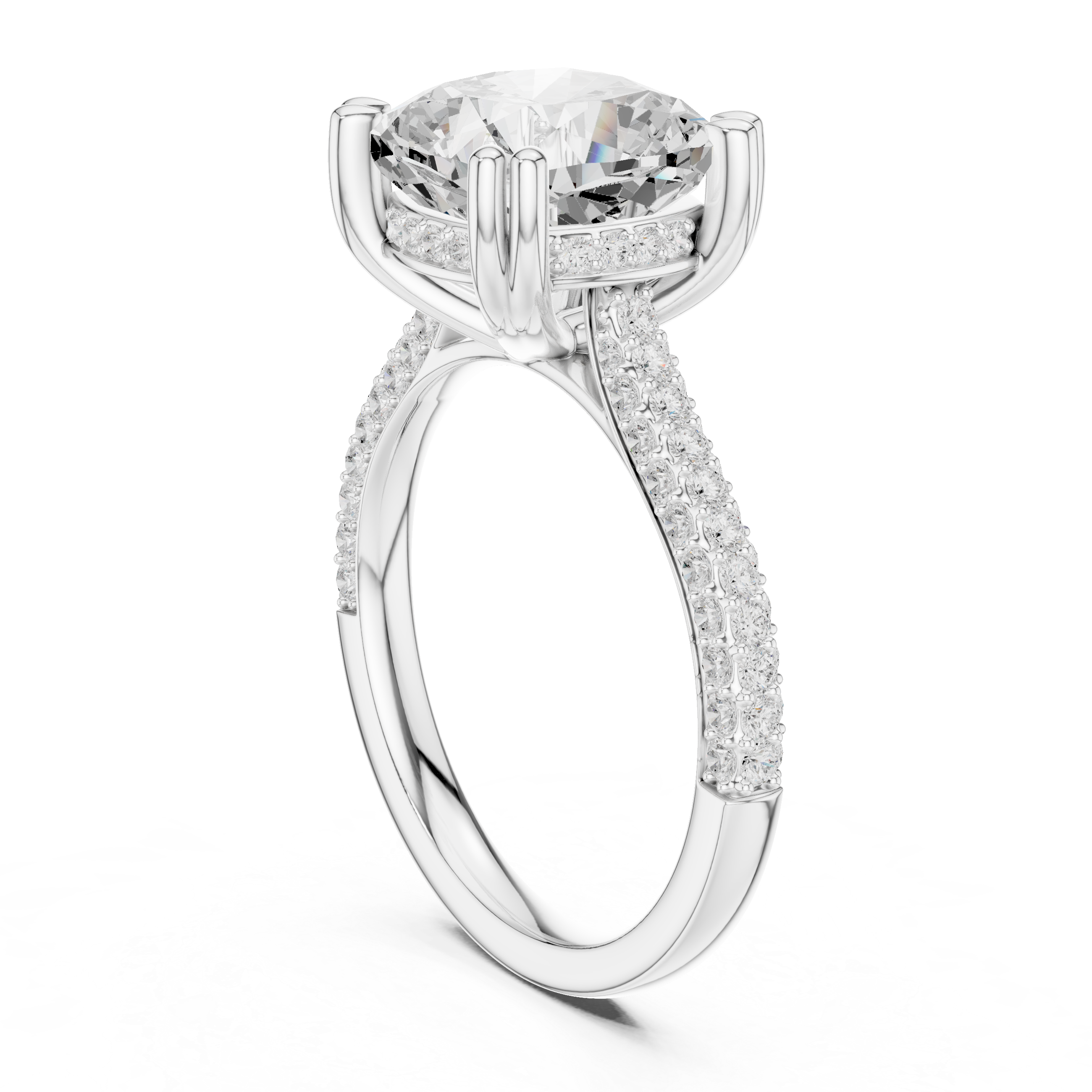 Cushion Diamond Triple-Row Pave Set Engagement Ring