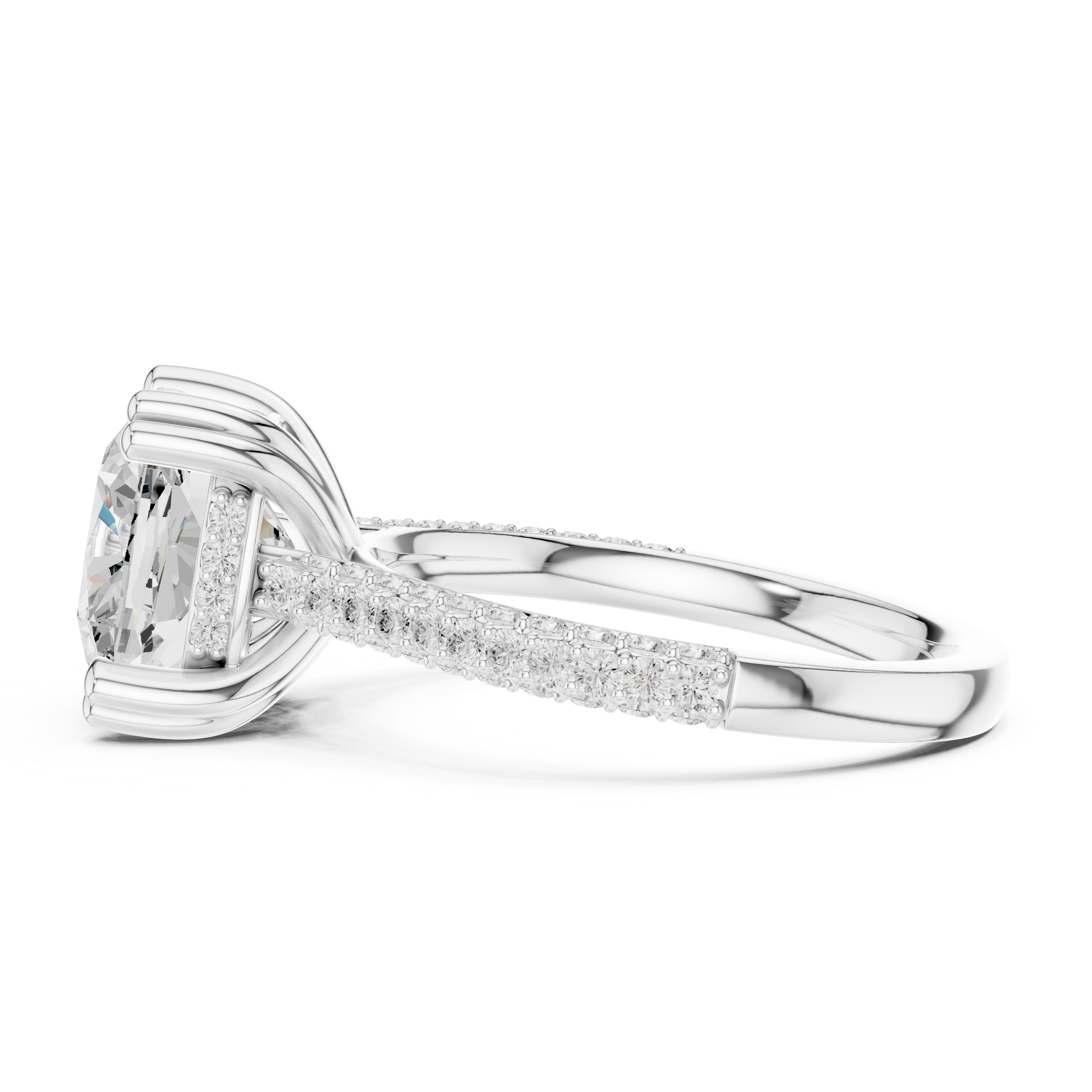 Cushion Diamond Triple-Row Pave Set Engagement Ring