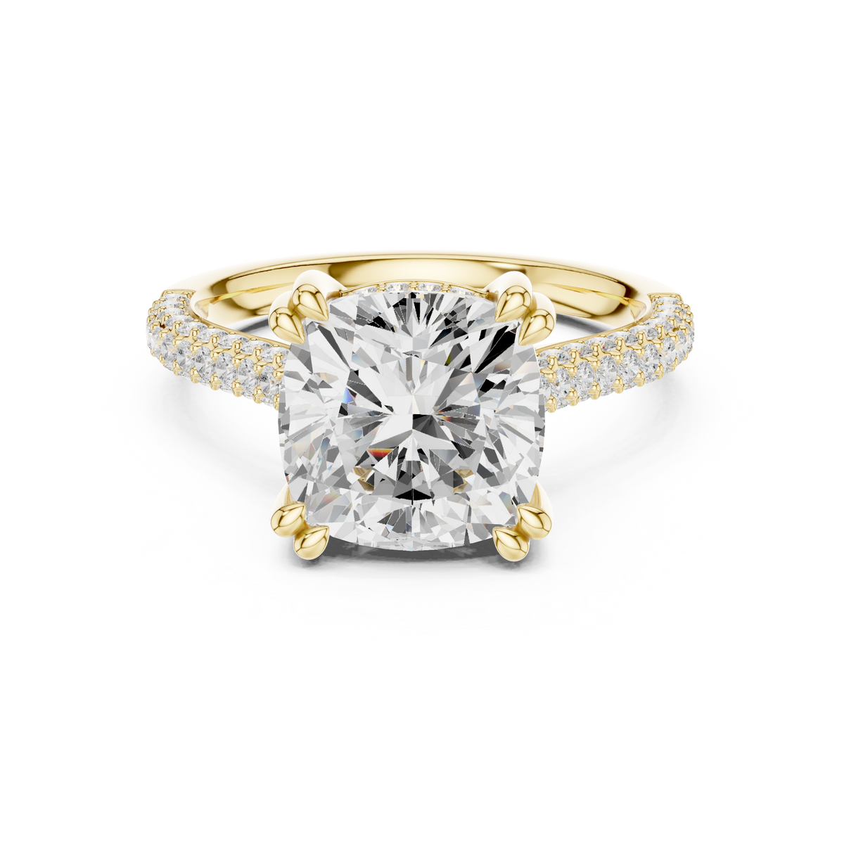 Cushion Diamond Triple-Row Pave Set Engagement Ring