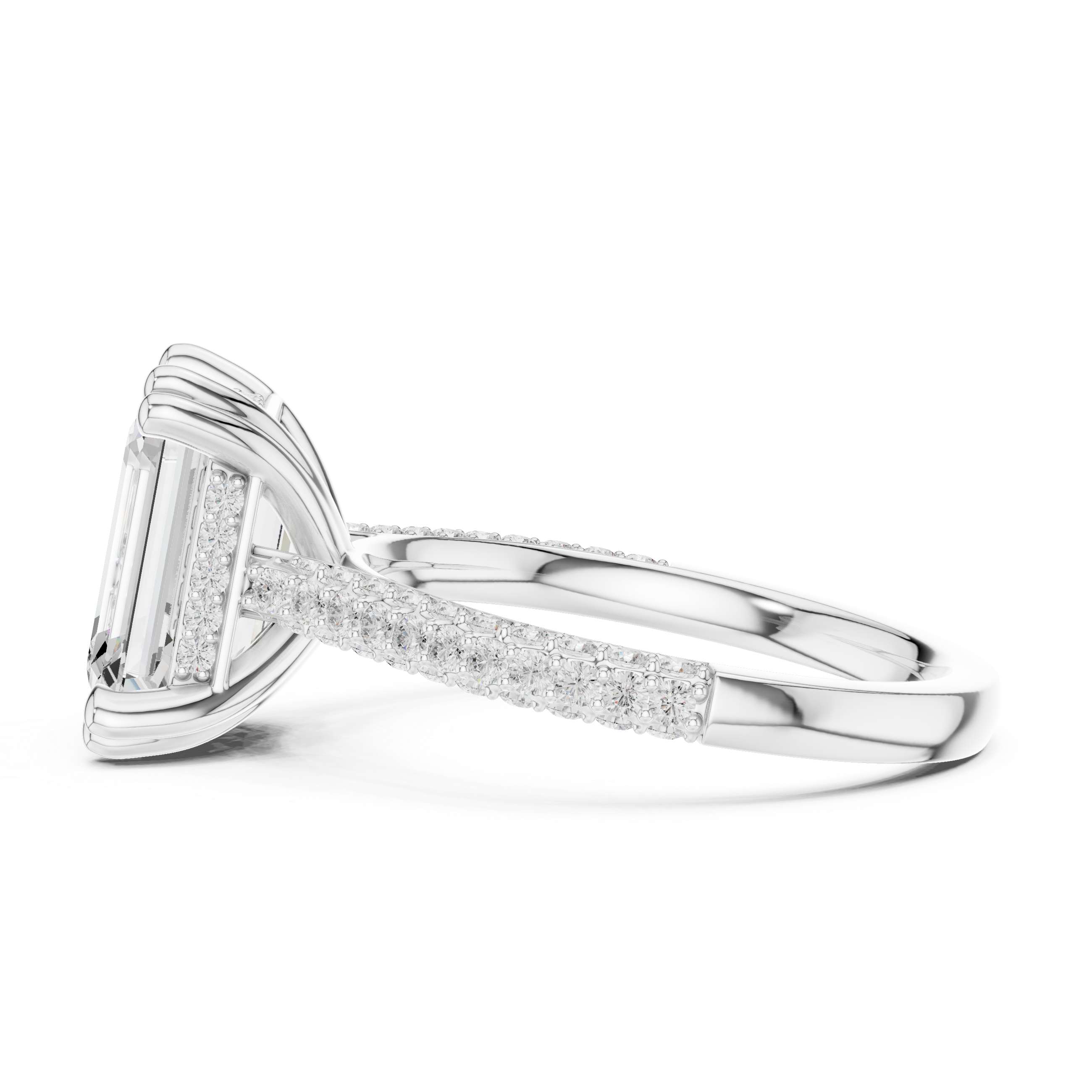 Emerald Diamond Triple-Row Pave Set Engagement Ring