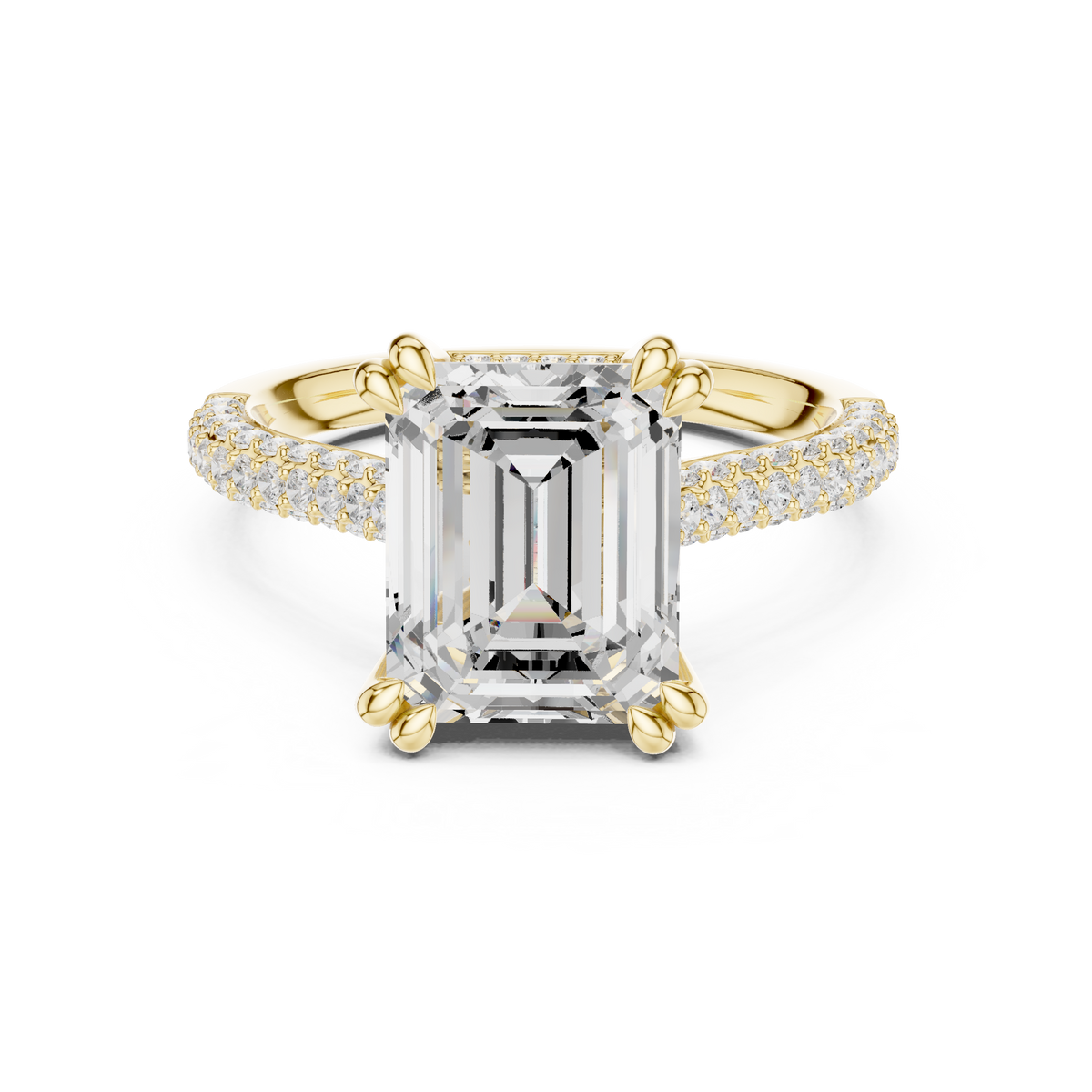 Emerald Diamond Triple-Row Pave Set Engagement Ring