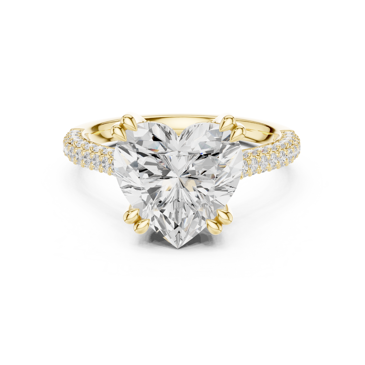 Heart Cut Diamond Hidden Halo Triple Row Pave Band Engagement Ring