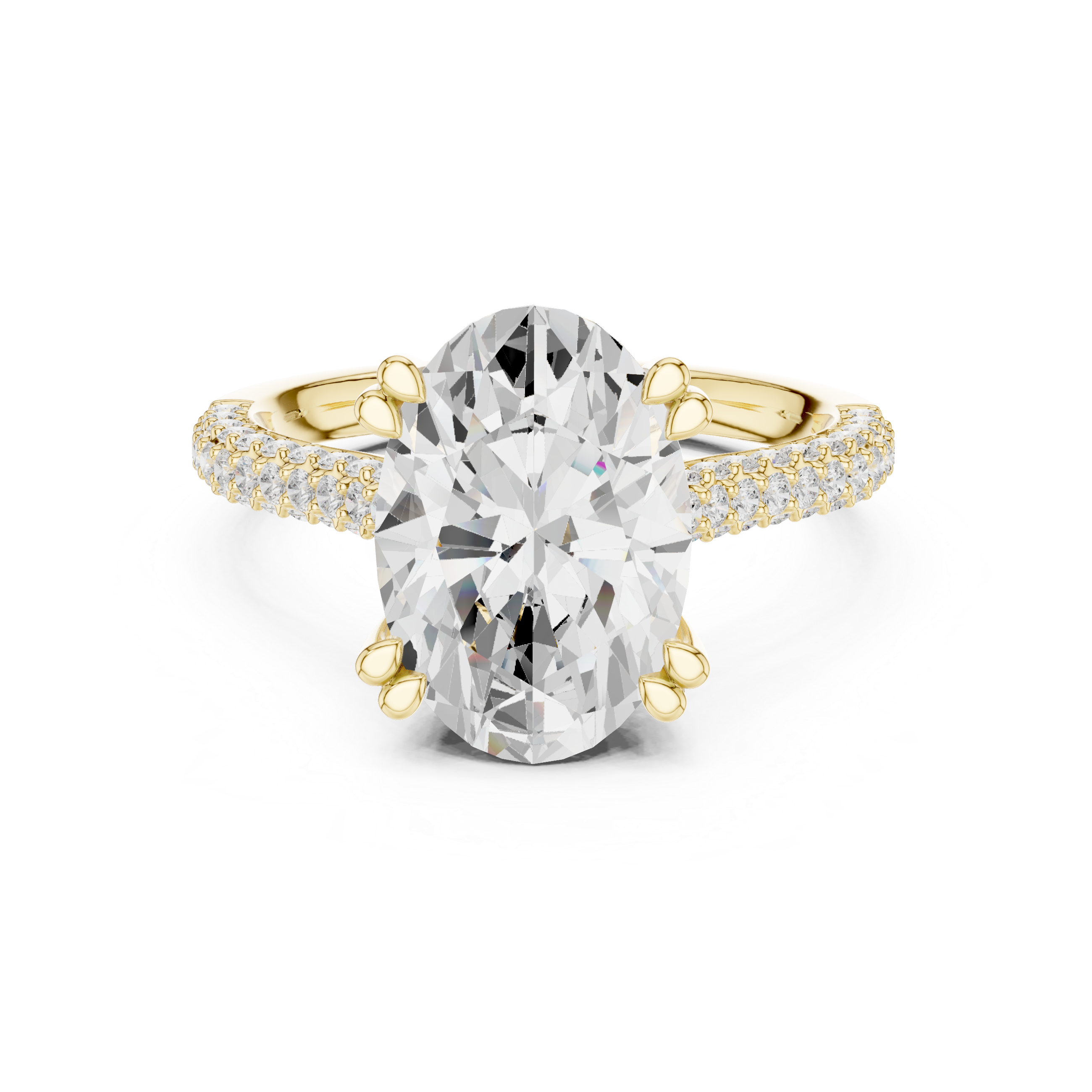 Oval Cut Diamond Hidden Halo Triple Row Pave Band Engagement Ring