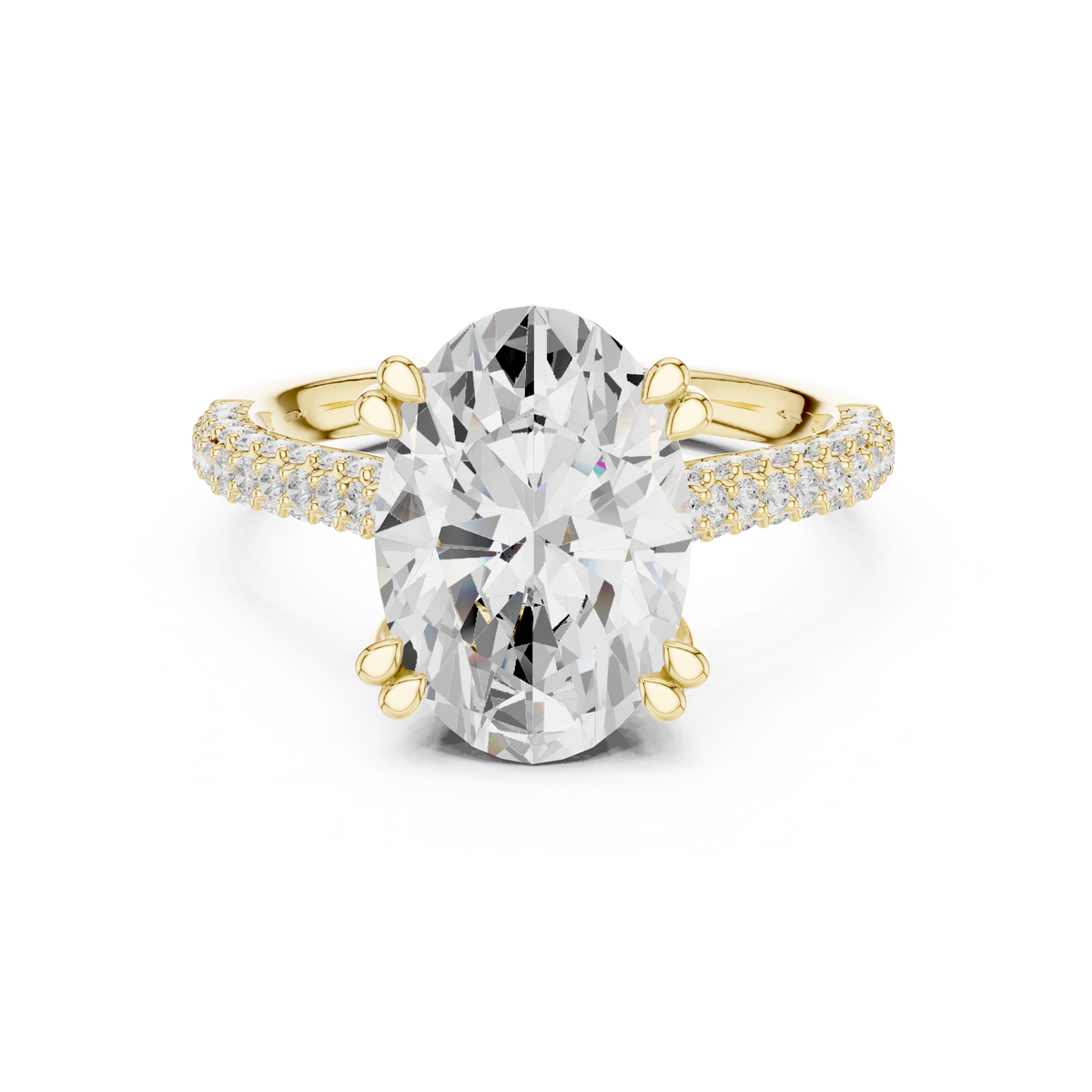 Oval Cut Diamond Hidden Halo Triple Row Pave Band Engagement Ring