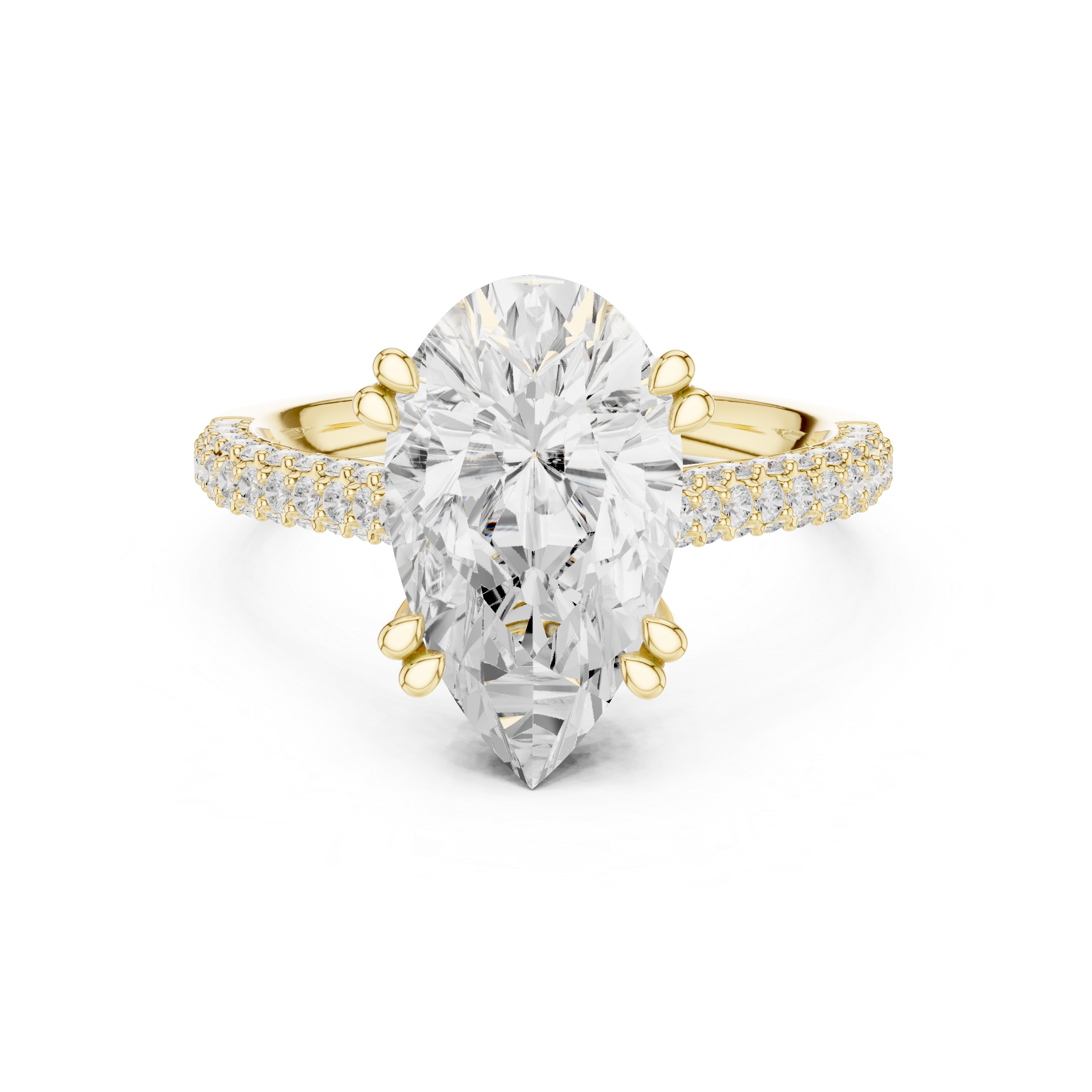 Pear Cut Diamond Hidden Halo Triple Row Pave Band Engagement Ring