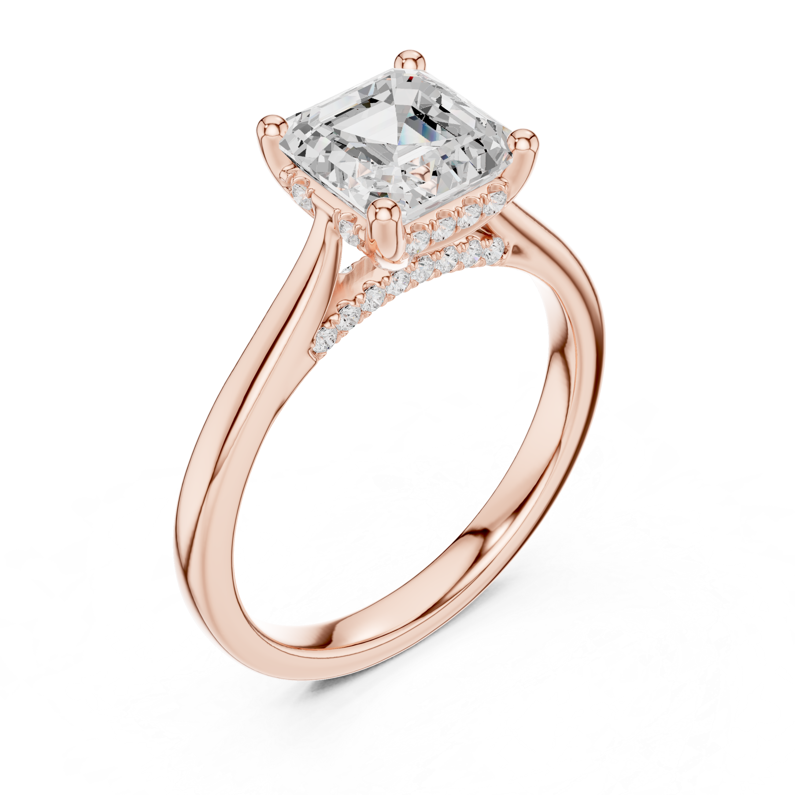 Asscher Cut Solitaire Hidden Halo with Pave Engagement Ring