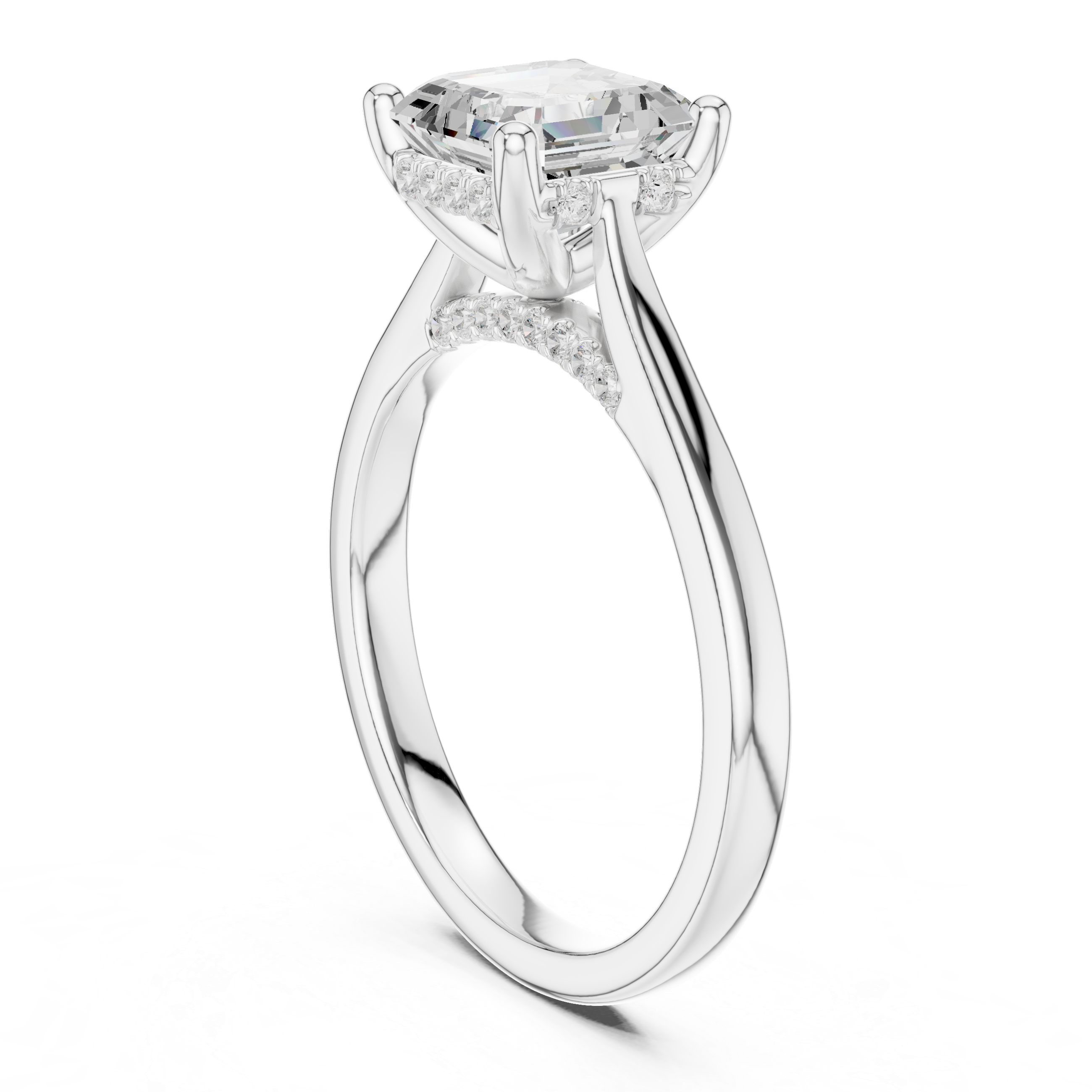 Asscher Cut Solitaire Hidden Halo with Pave Engagement Ring