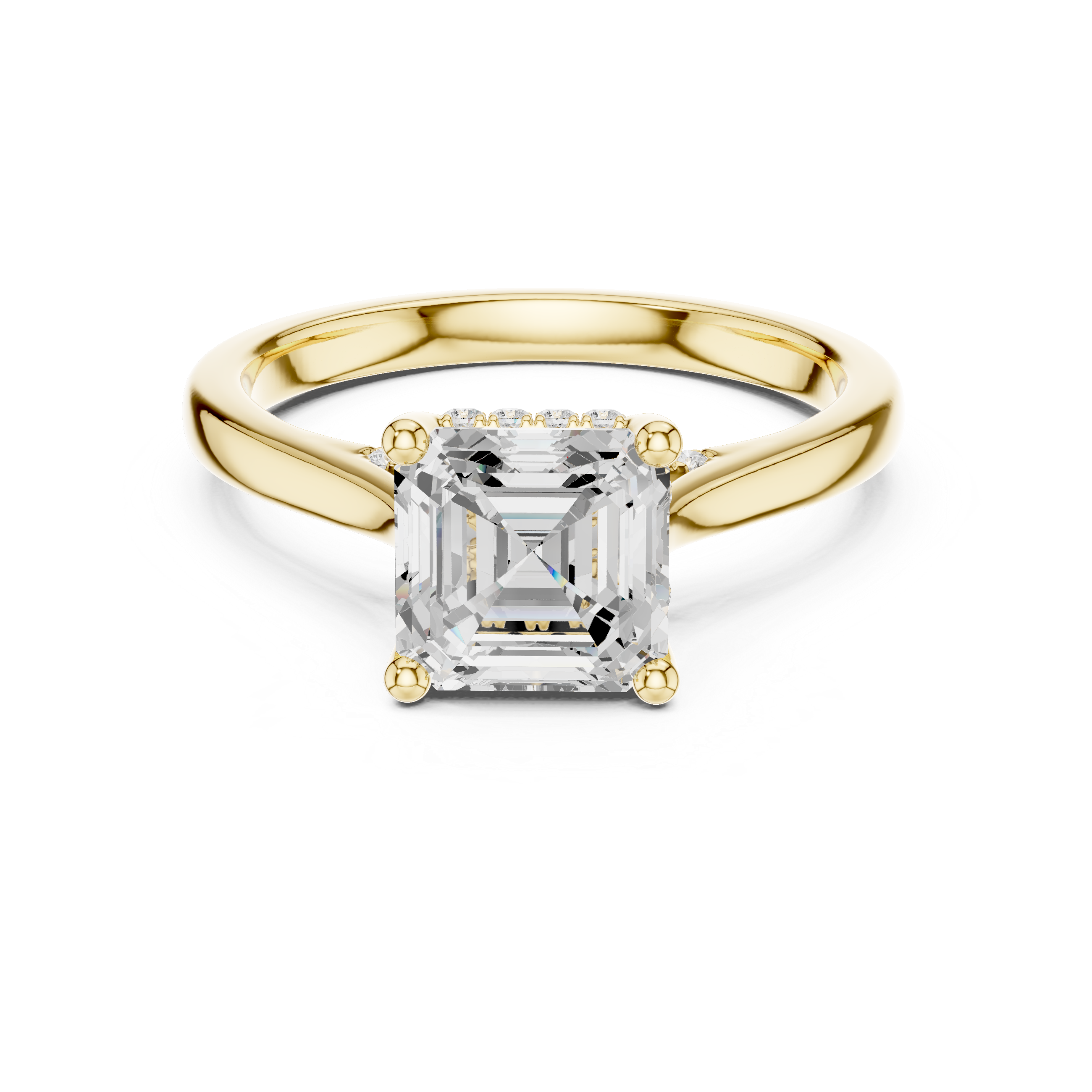 Asscher Cut Solitaire Hidden Halo with Pave Engagement Ring