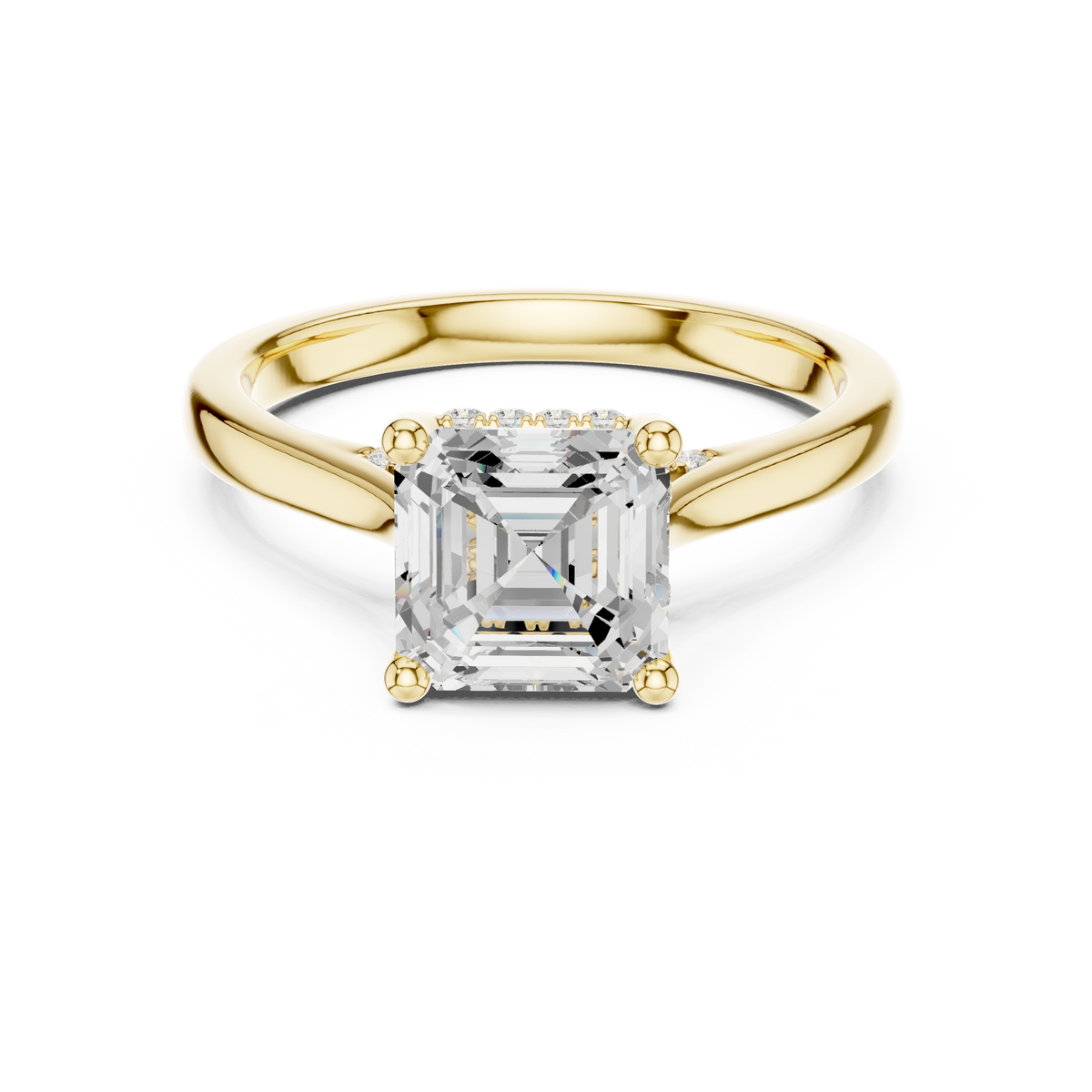 Asscher Cut Solitaire Hidden Halo with Pave Engagement Ring