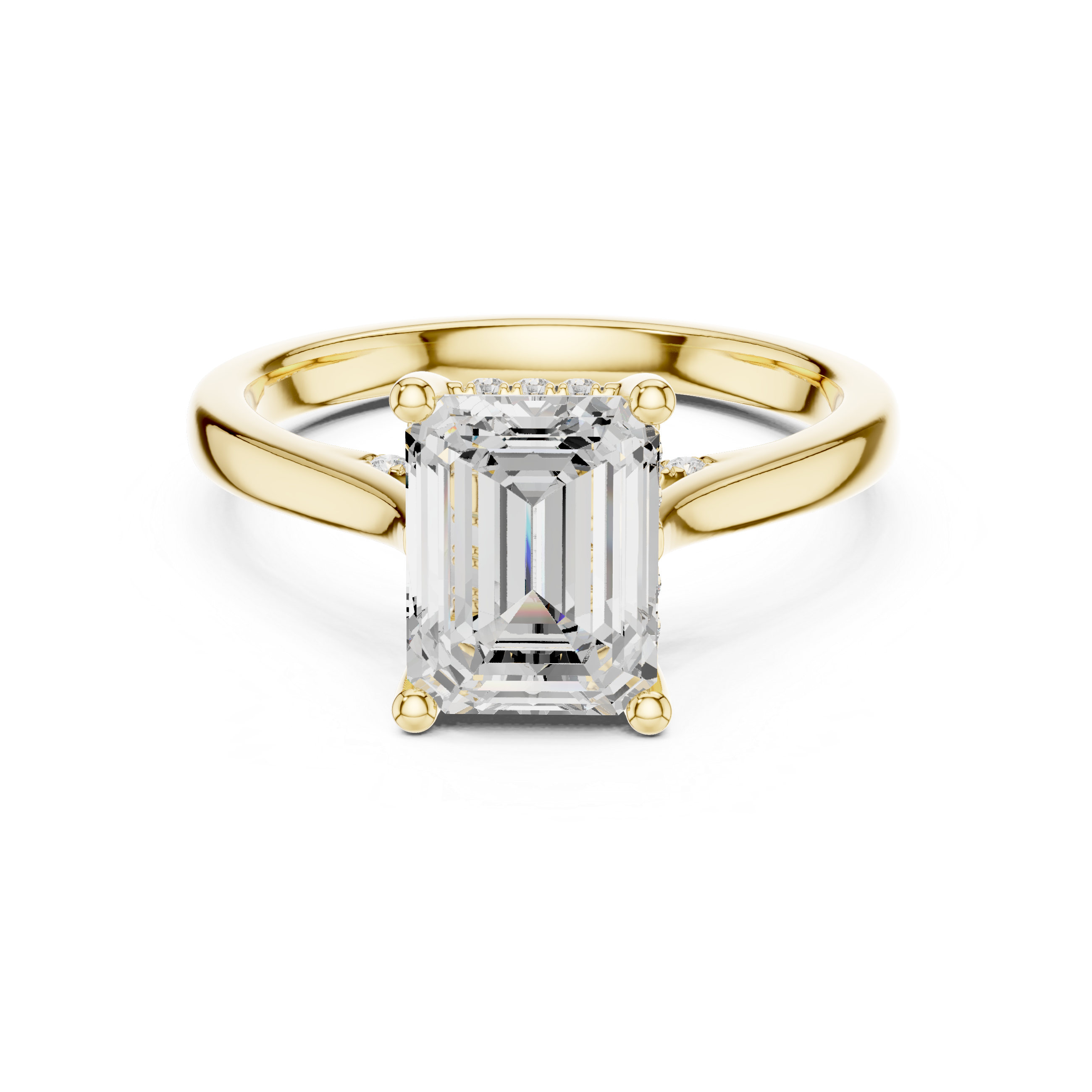 Emerald Cut Solitaire Hidden Halo with Pave Engagement Ring