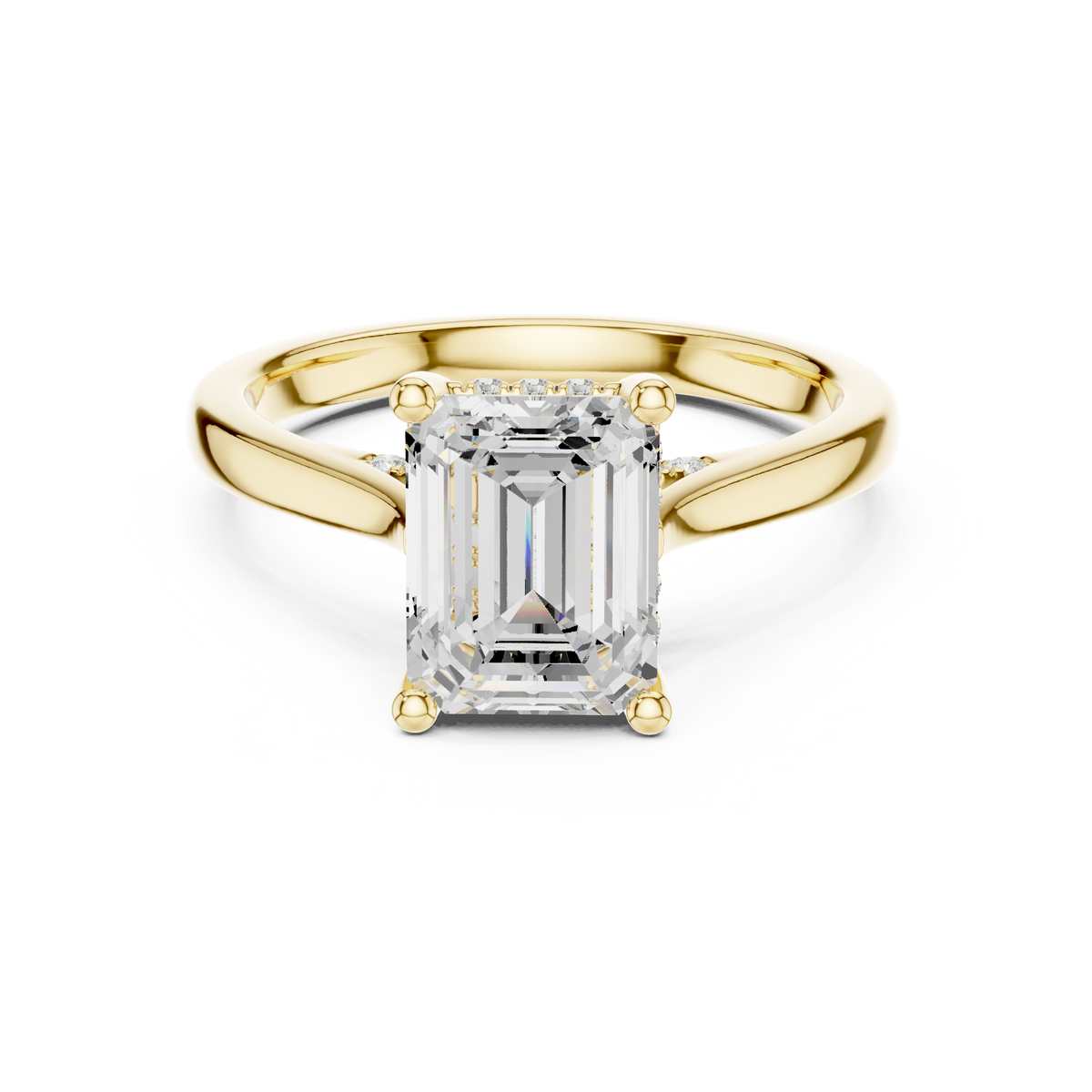 Emerald Cut Solitaire Hidden Halo with Pave Engagement Ring