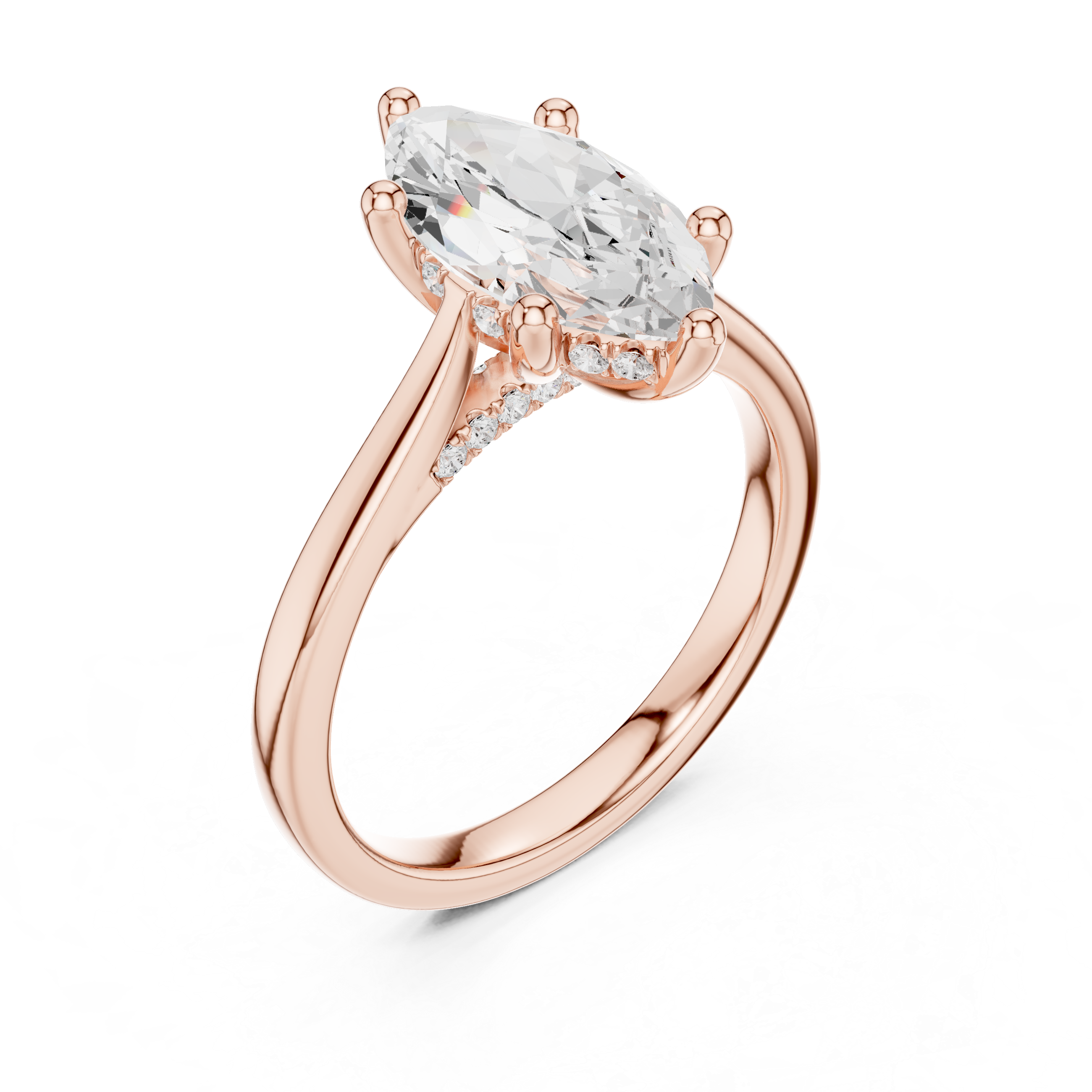Marquise Cut Solitaire Hidden Halo with Pave Engagement Ring