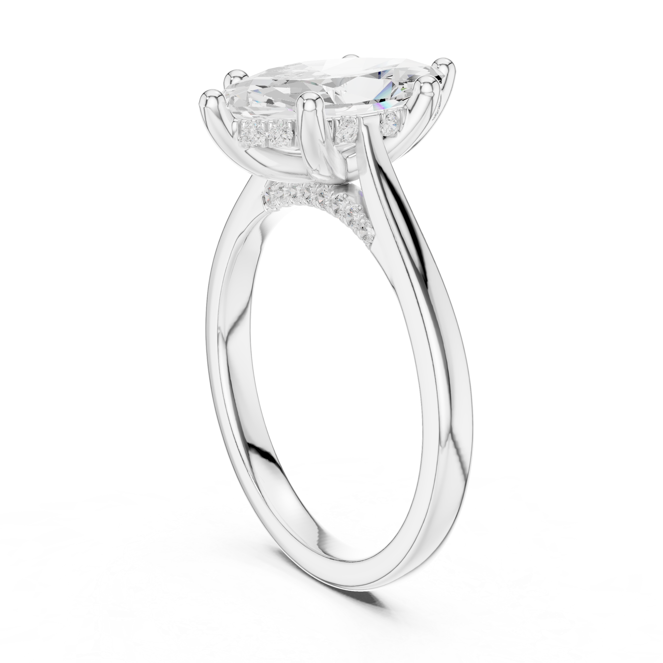 Marquise Cut Solitaire Hidden Halo with Pave Engagement Ring