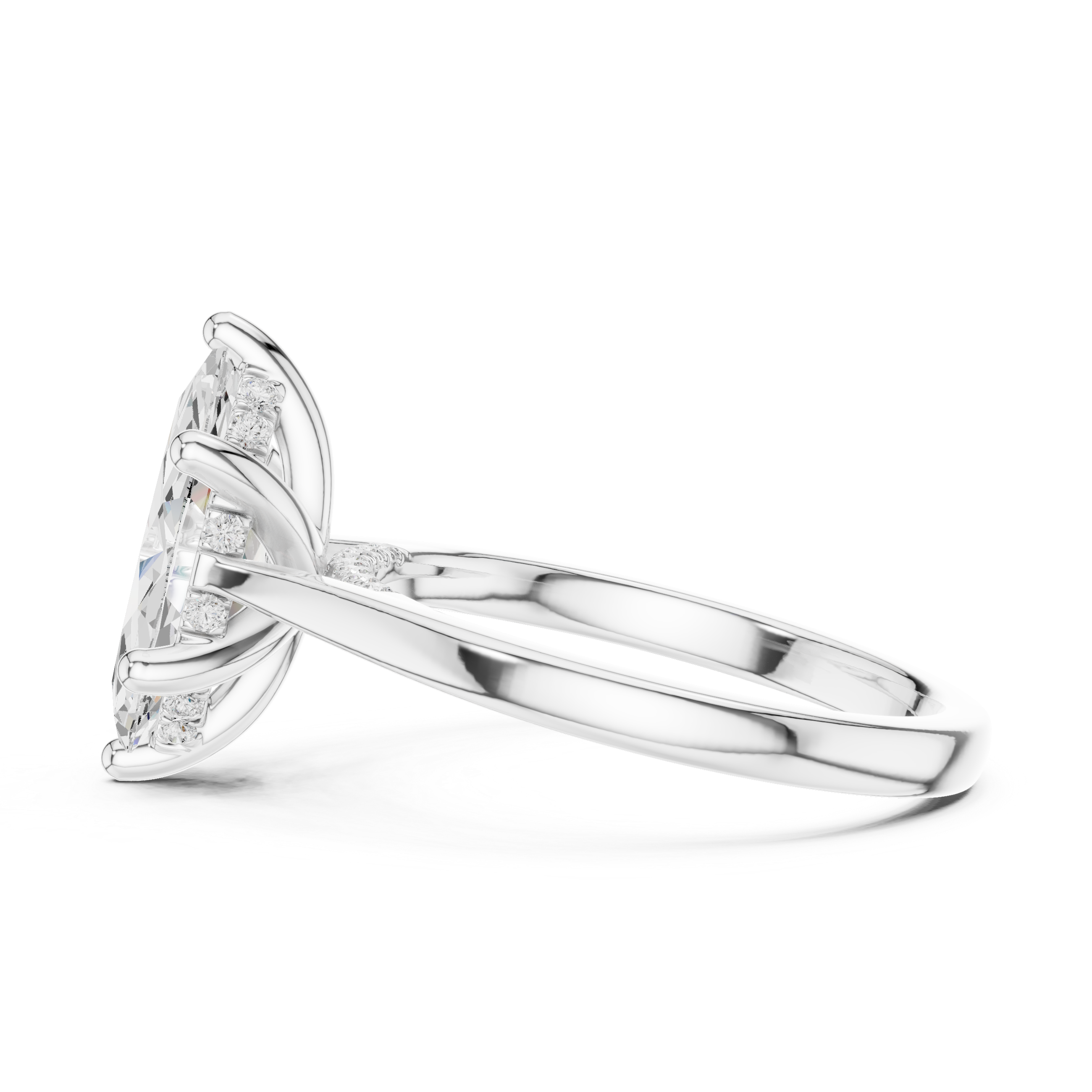 Marquise Cut Solitaire Hidden Halo with Pave Engagement Ring